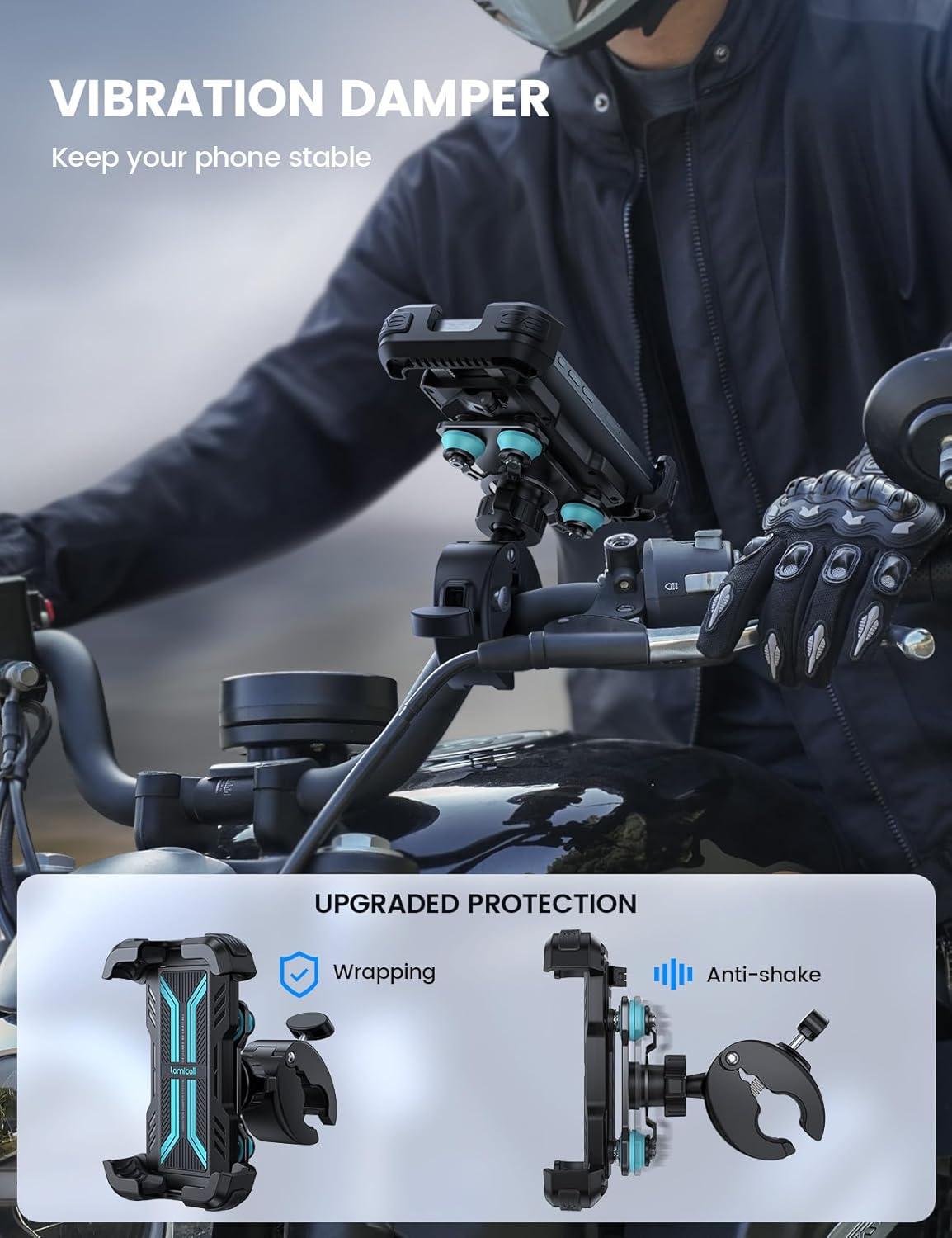 imageLamicall Motorcycle Phone Mount Holder  Dual Vibration Dampener Upgrade Handlebar Clip Motorcycle Cell Phone Holder Bike Phone Mount Fit iPhone 16151413 Pro Max 4767quot Phones BlackBlue