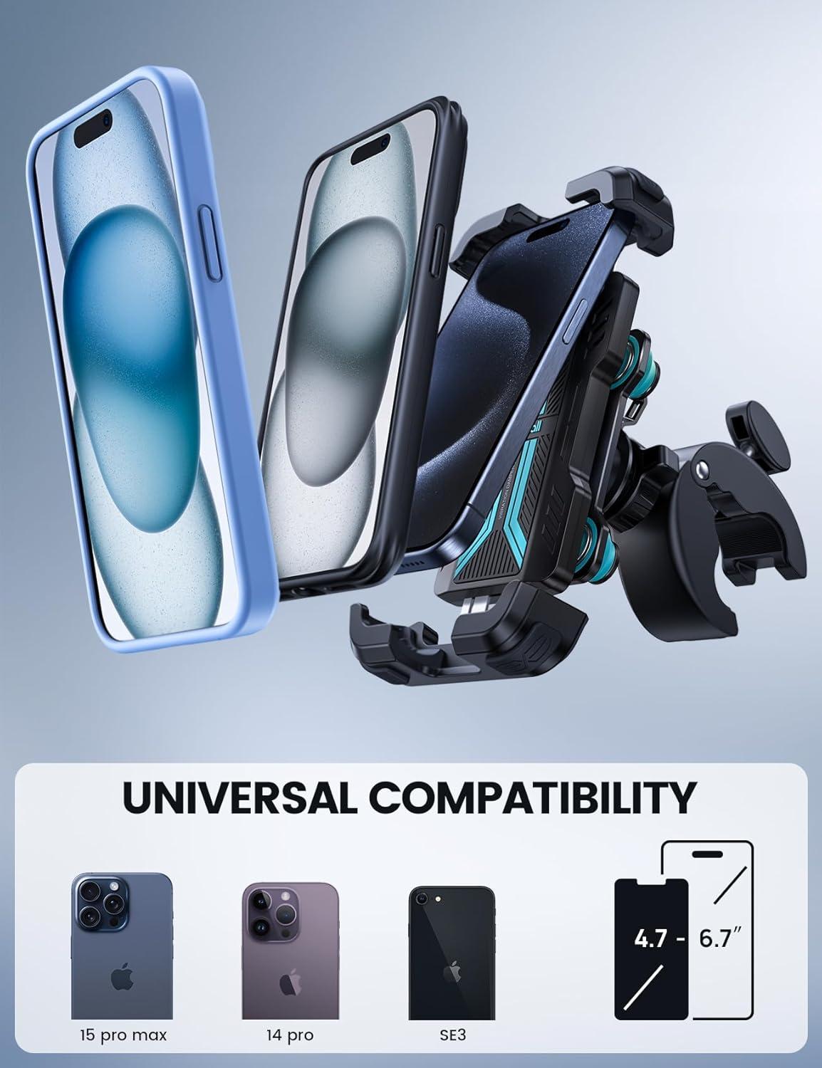 imageLamicall Motorcycle Phone Mount Holder  Dual Vibration Dampener Upgrade Handlebar Clip Motorcycle Cell Phone Holder Bike Phone Mount Fit iPhone 16151413 Pro Max 4767quot Phones BlackBlue