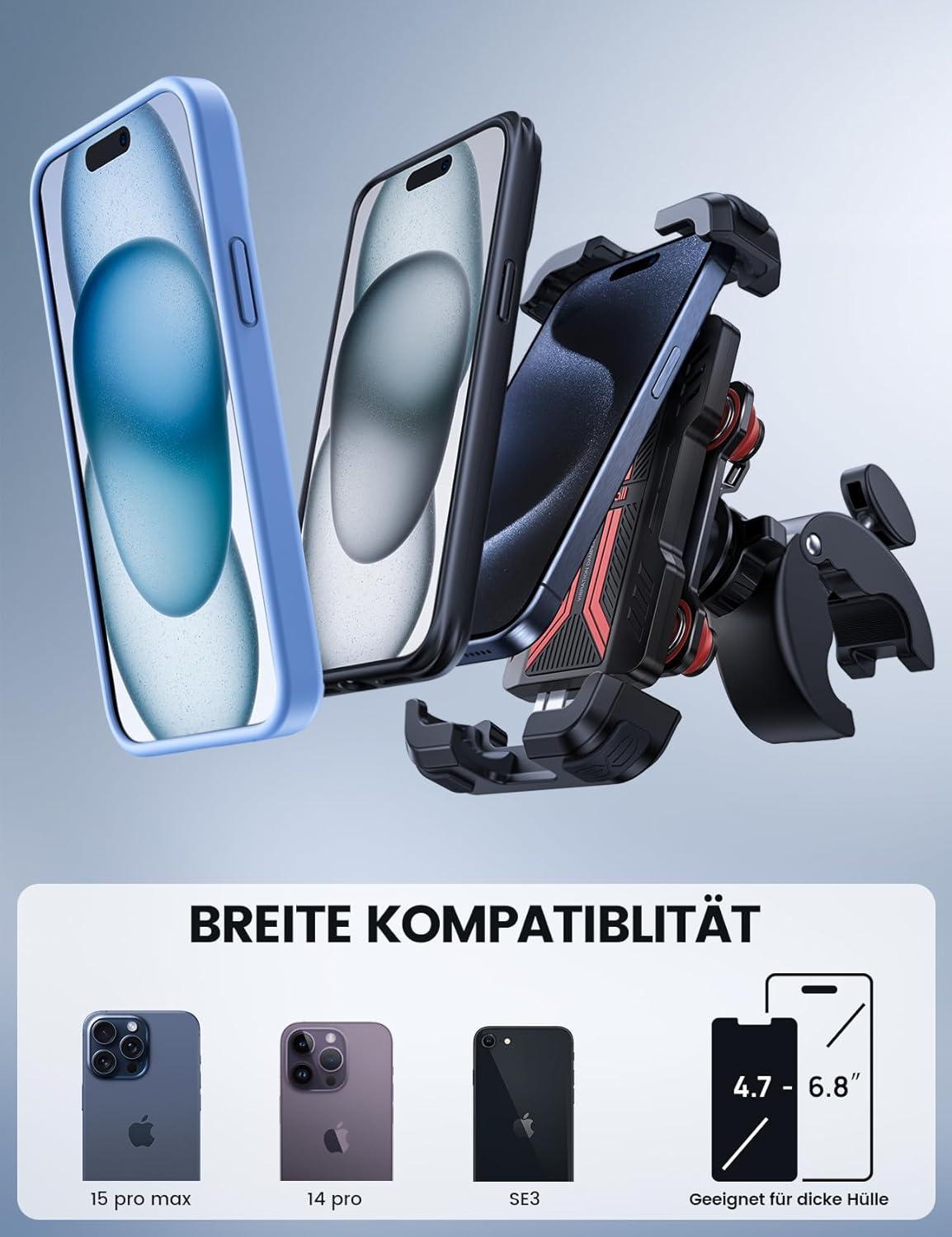 imageLamicall Motorcycle Phone Mount Holder  Dual Vibration Dampener Upgrade Handlebar Clip Motorcycle Cell Phone Holder Bike Phone Mount Fit iPhone 16151413 Pro Max 4767quot Phones BlackRed