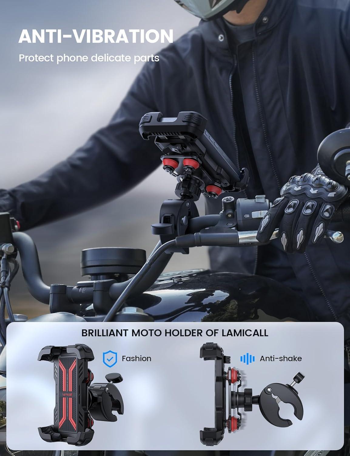 imageLamicall Motorcycle Phone Mount Holder  Dual Vibration Dampener Upgrade Handlebar Clip Motorcycle Cell Phone Holder Bike Phone Mount Fit iPhone 16151413 Pro Max 4767quot Phones BlackRed