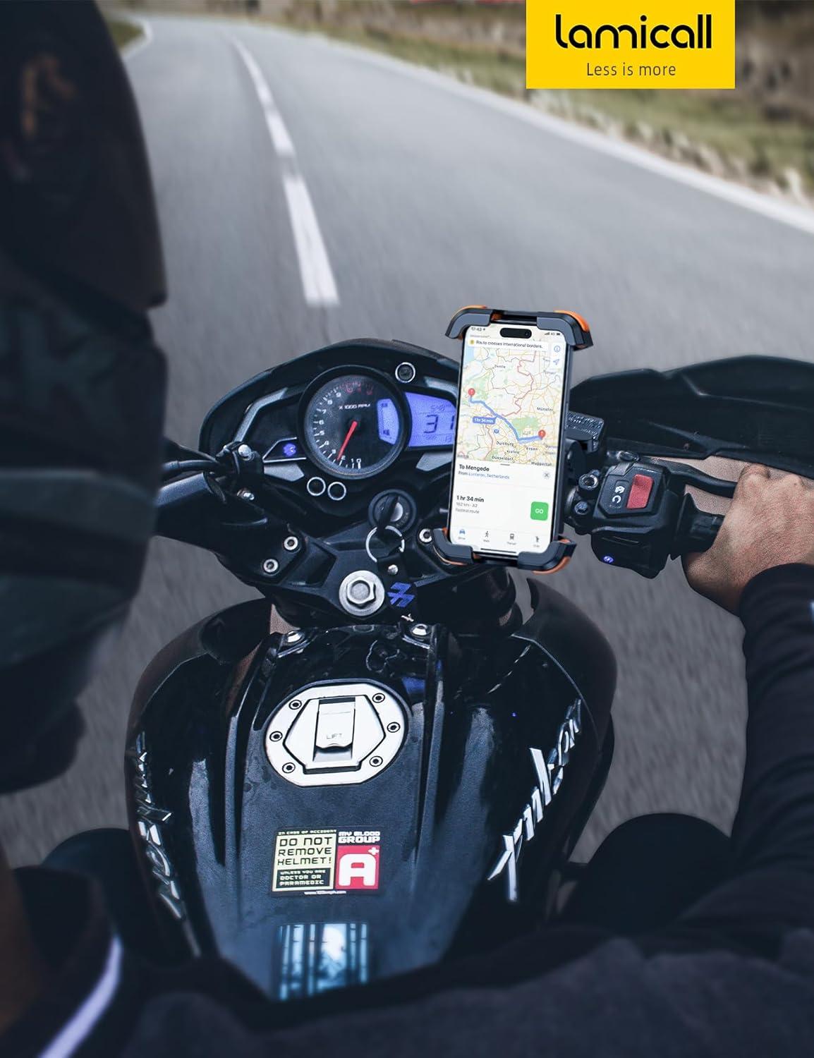 imageLamicall Motorcycle Phone Mount Holder  Dual Vibration Dampener Upgrade Handlebar Clip Motorcycle Cell Phone Holder Bike Phone Mount Fit iPhone 16151413 Pro Max 4767quot Phones BlackOrange