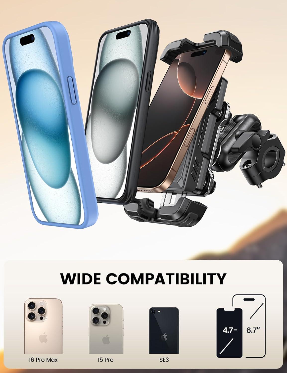 imageLamicall Motorcycle Phone Mount Holder  Metal Extension Arm Dual Vibration Dampener Motorcycle Cell Phone Mount Bike Bicycle Handlebar Phone Clamp for iPhone 1615 14 Pro Max 4767quot Phones