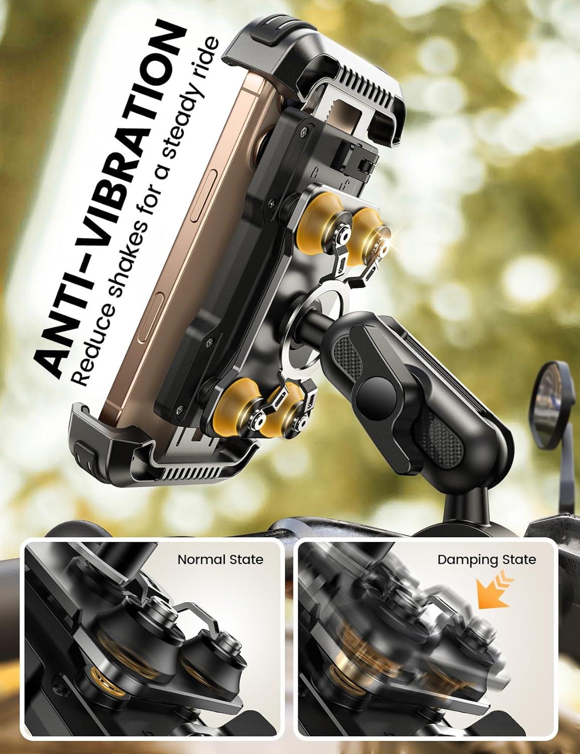 imageLamicall Motorcycle Phone Mount Holder  Metal Extension Arm Dual Vibration Dampener Motorcycle Cell Phone Mount Bike Bicycle Handlebar Phone Clamp for iPhone 1615 14 Pro Max 4767quot Phones