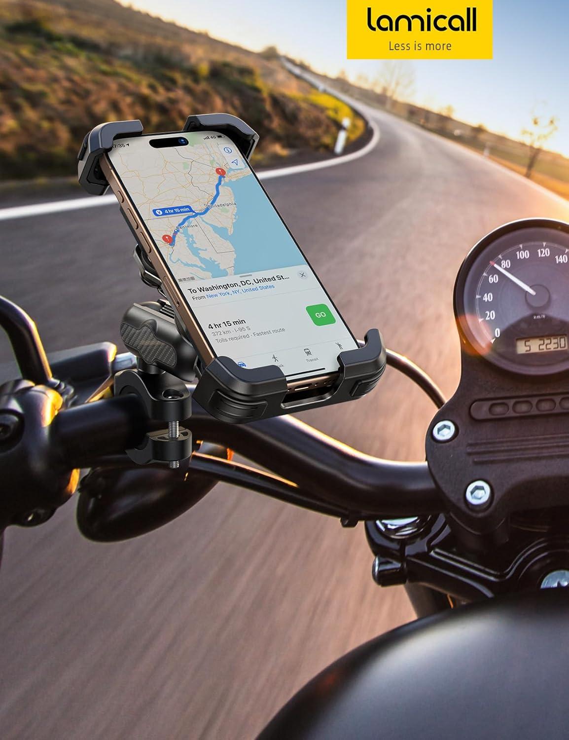 imageLamicall Motorcycle Phone Mount Holder  Metal Extension Arm Dual Vibration Dampener Motorcycle Cell Phone Mount Bike Bicycle Handlebar Phone Clamp for iPhone 1615 14 Pro Max 4767quot Phones