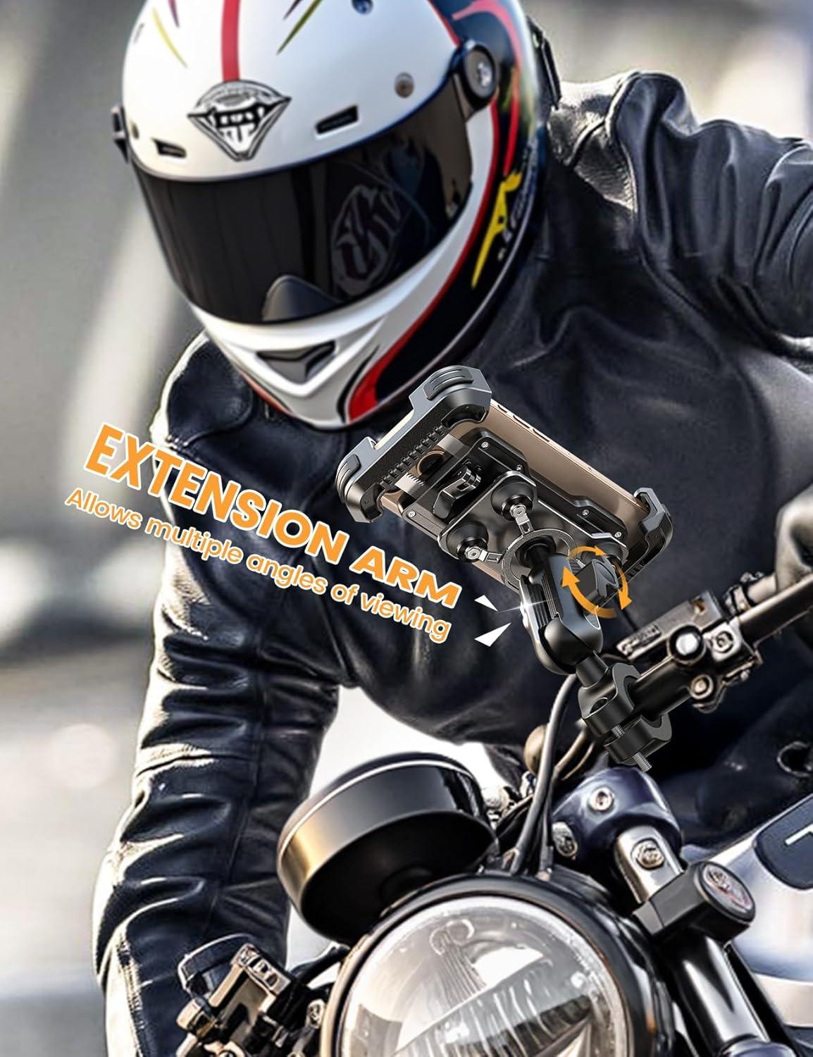 imageLamicall Motorcycle Phone Mount Holder  Metal Extension Arm Dual Vibration Dampener Motorcycle Cell Phone Mount Bike Bicycle Handlebar Phone Clamp for iPhone 1615 14 Pro Max 4767quot Phones