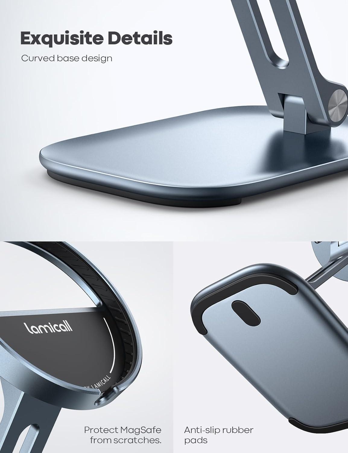 imageLamicall Phone Stand for Apple 15W MagSafe Charger  Collasple Adjustable Charging Holder Dock Cradle for Desk Compatible with Airpods iPhone 16 15 14 13 12 Plus Pro Pro Max Grey Stand Only