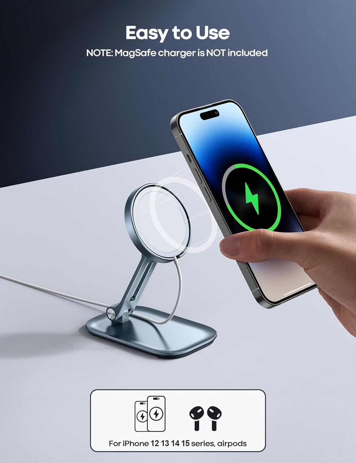 imageLamicall Phone Stand for Apple 15W MagSafe Charger  Collasple Adjustable Charging Holder Dock Cradle for Desk Compatible with Airpods iPhone 16 15 14 13 12 Plus Pro Pro Max Grey Stand Only
