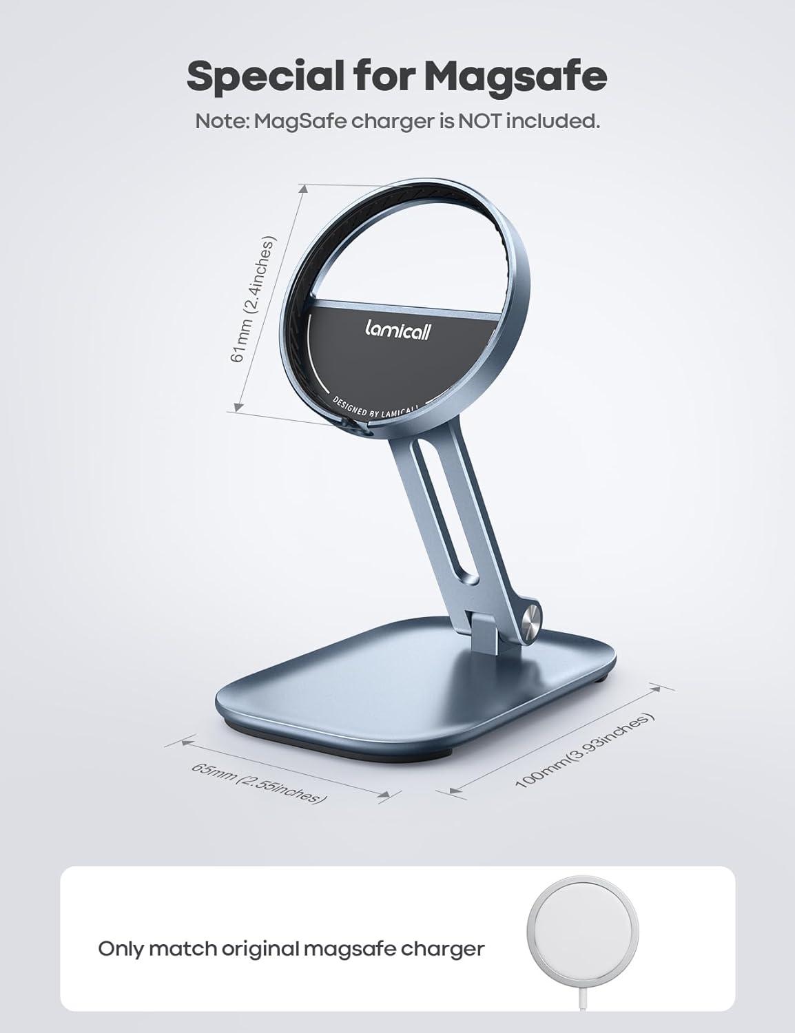 imageLamicall Phone Stand for Apple 15W MagSafe Charger  Collasple Adjustable Charging Holder Dock Cradle for Desk Compatible with Airpods iPhone 16 15 14 13 12 Plus Pro Pro Max Grey Stand Only