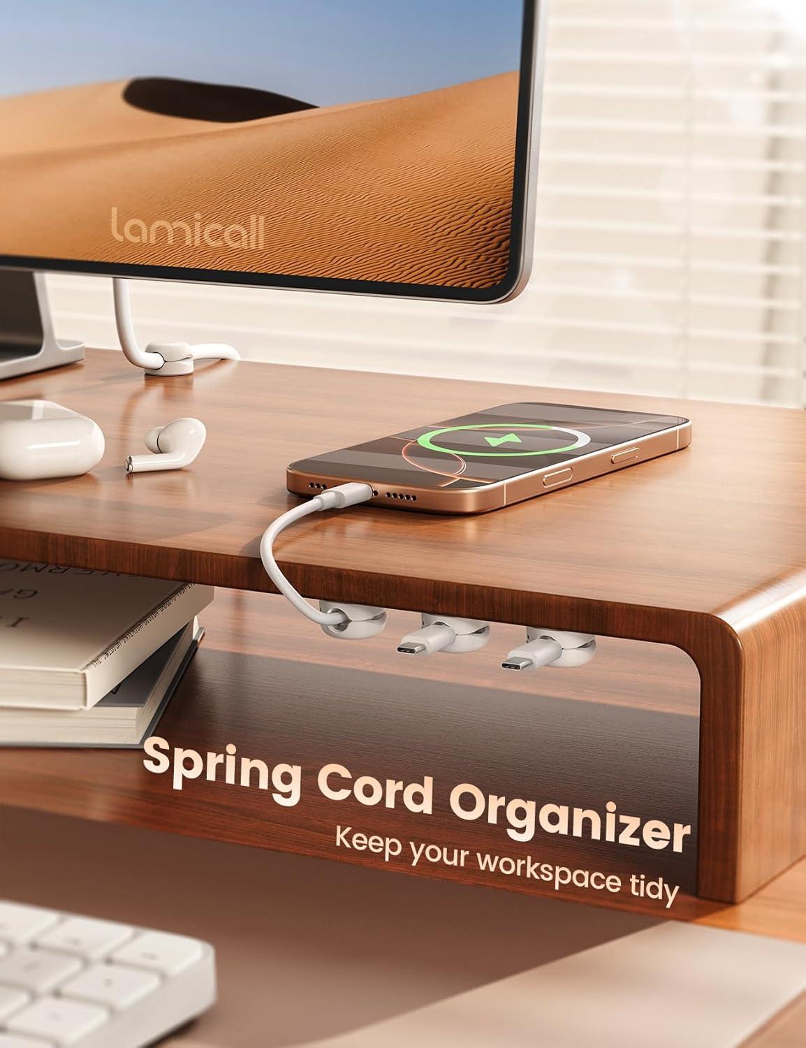 imageLamicall Spring Cord Organizer Office Desk Accessories  12Pack Compact Desk Cable Management Holder Clips Nightstand Phone Charging Cord Holder 8mm Slot Adhesive Wire Organizer WhiteWhite