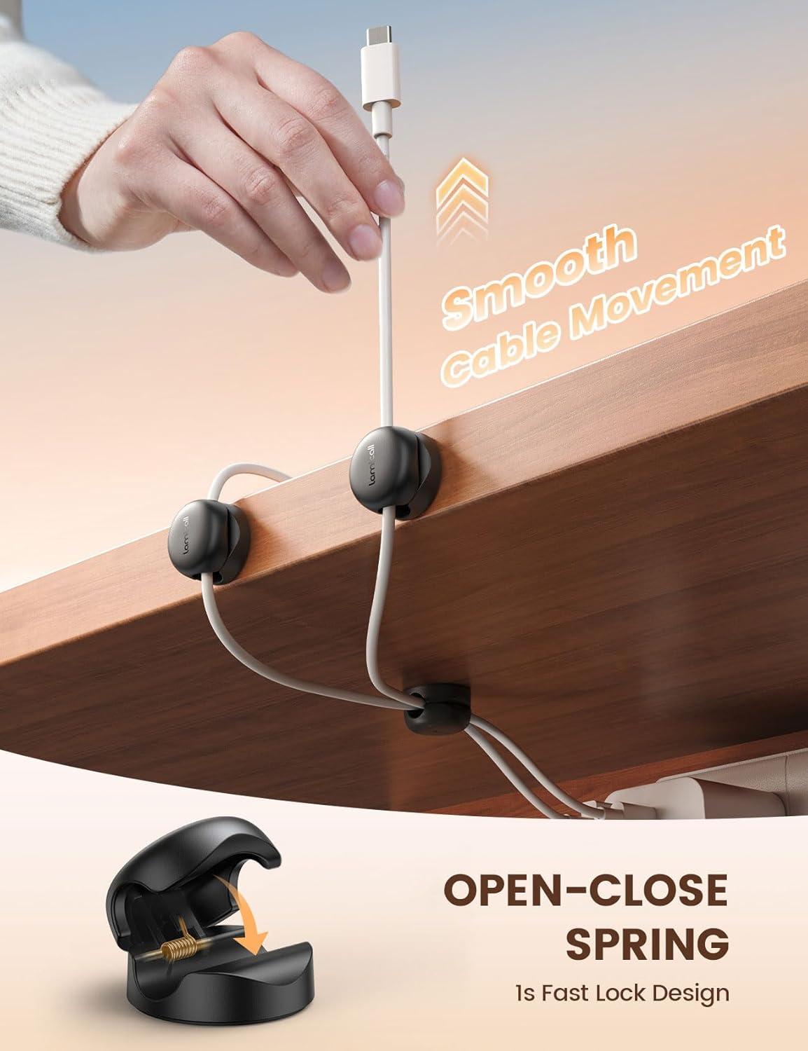 imageLamicall Spring Cord Organizer Office Desk Accessories  12Pack Compact Desk Cable Management Holder Clips Nightstand Phone Charging Cord Holder 8mm Slot Adhesive Wire Organizer WhiteBlack