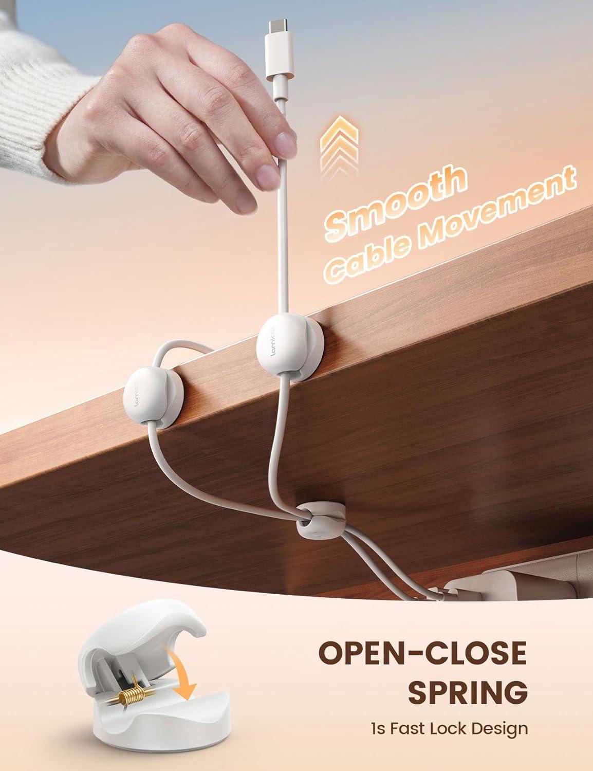imageLamicall Spring Cord Organizer Office Desk Accessories  12Pack Compact Desk Cable Management Holder Clips Nightstand Phone Charging Cord Holder 8mm Slot Adhesive Wire Organizer WhiteWhite
