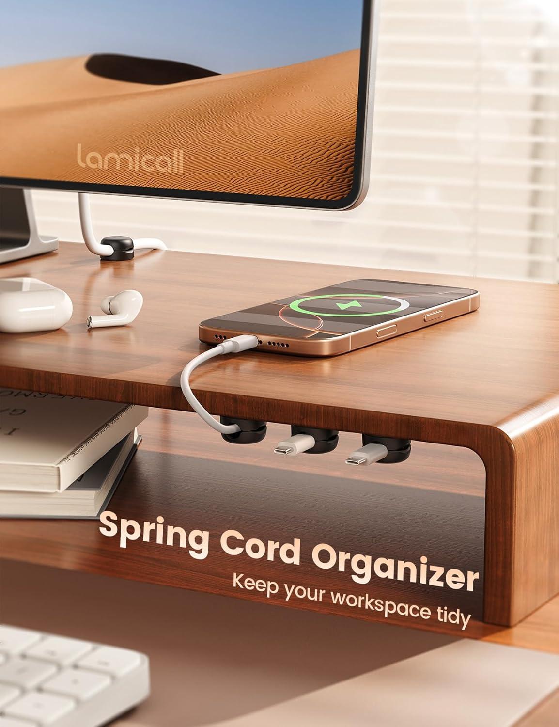 imageLamicall Spring Cord Organizer Office Desk Accessories  12Pack Compact Desk Cable Management Holder Clips Nightstand Phone Charging Cord Holder 8mm Slot Adhesive Wire Organizer WhiteBlack