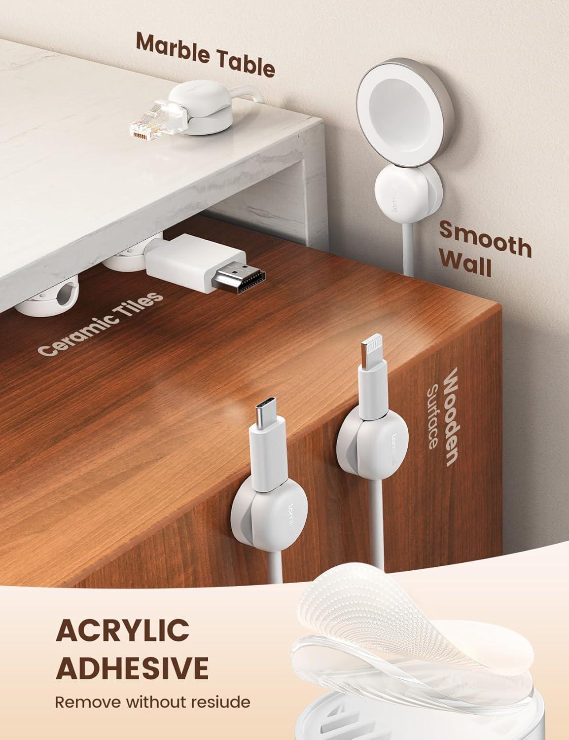 imageLamicall Spring Cord Organizer Office Desk Accessories  12Pack Compact Desk Cable Management Holder Clips Nightstand Phone Charging Cord Holder 8mm Slot Adhesive Wire Organizer WhiteWhite