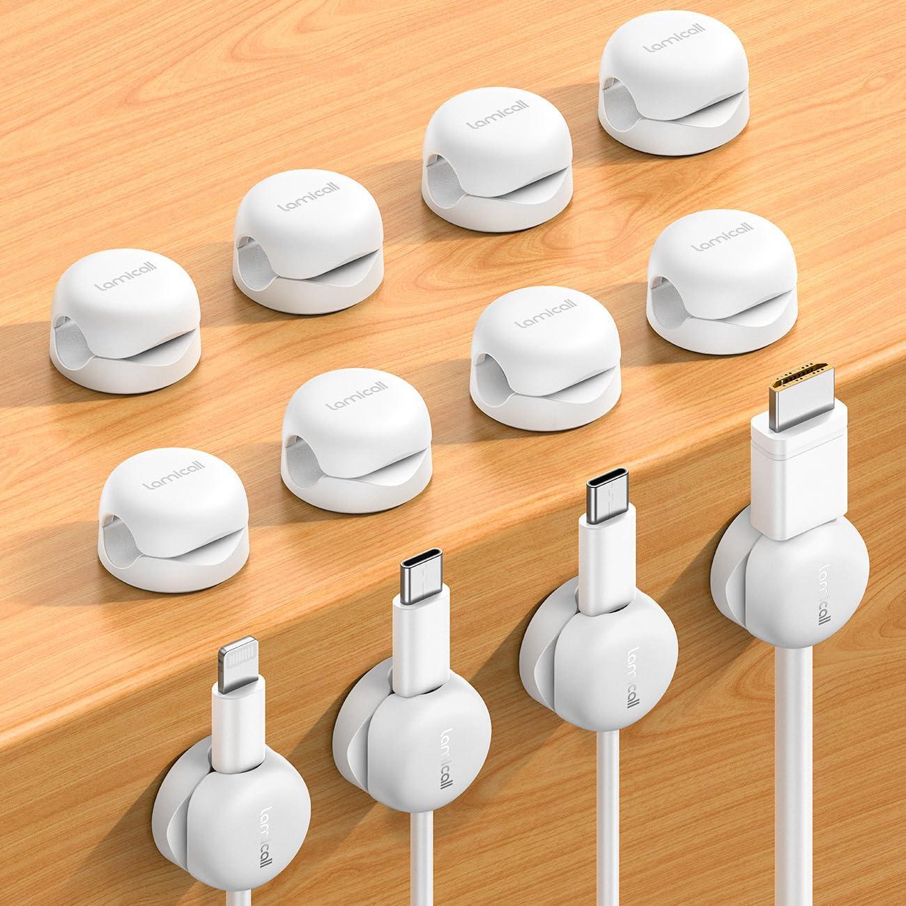 imageLamicall Spring Cord Organizer Office Desk Accessories  12Pack Compact Desk Cable Management Holder Clips Nightstand Phone Charging Cord Holder 8mm Slot Adhesive Wire Organizer WhiteWhite