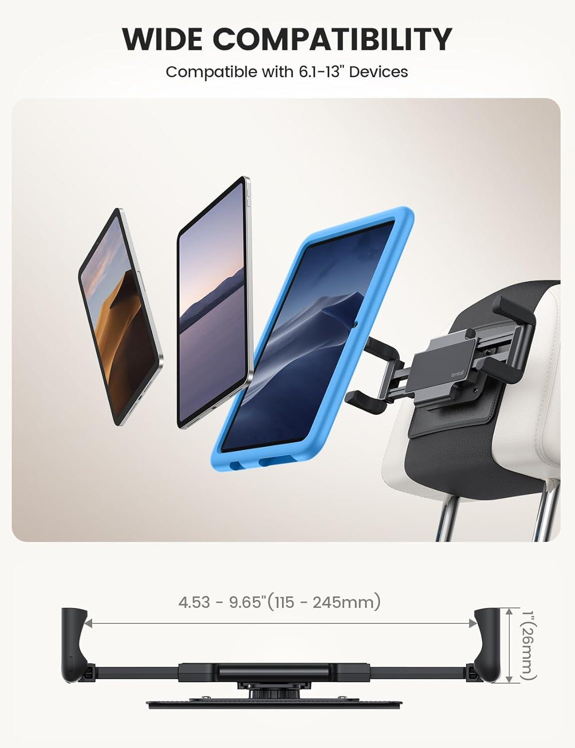 imageLamicall Tablet Holder for Car Headrest  Thick Case Friendly 360 Rotation Car Tablet Mount for Backseat Road Trip Essentials for Kids for iPad Pro Air Mini Galaxy Fire HD 6113quot Tablets