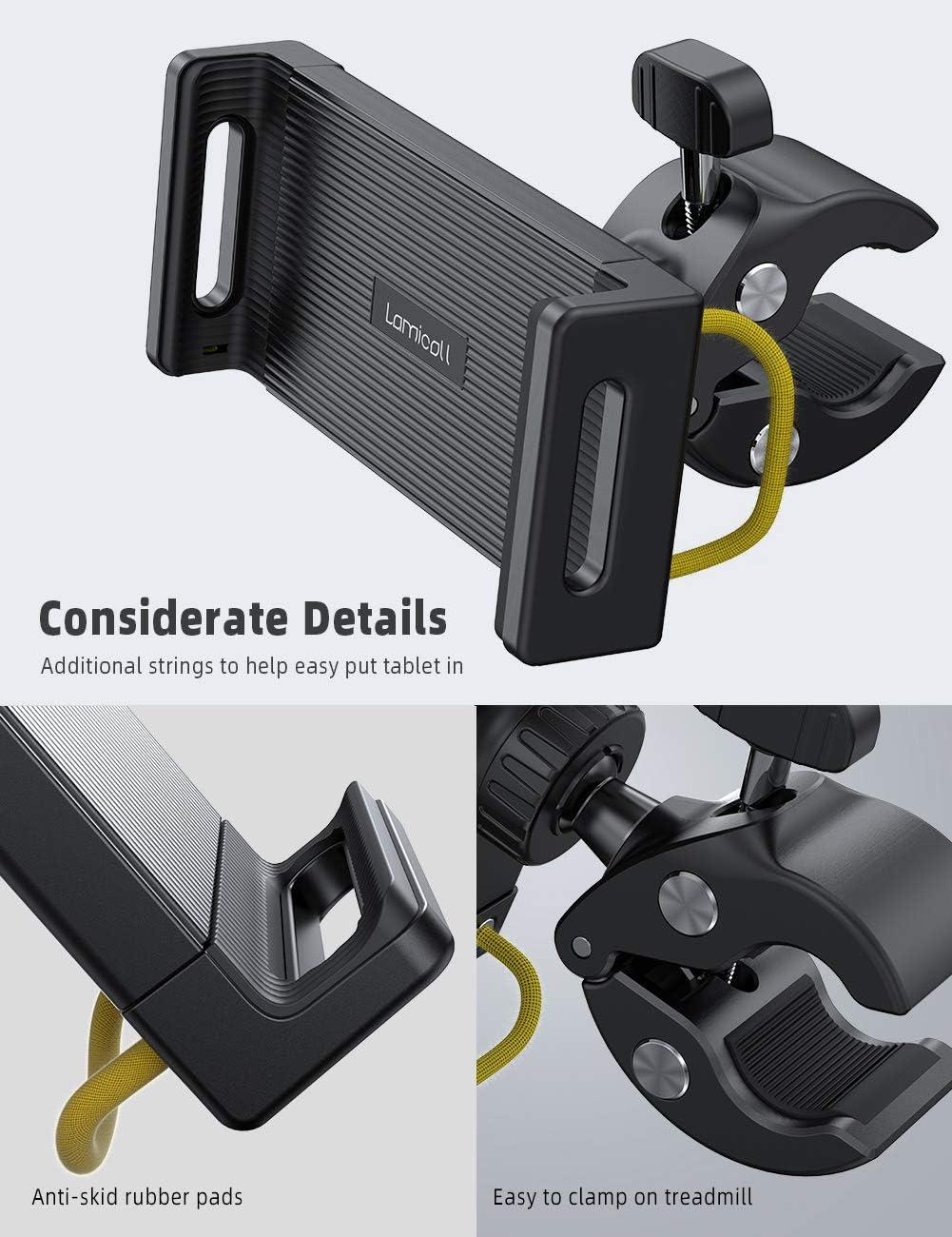 imageLamicall Tablet Holder for Spin Bike  Tablets Mount Clamp for Indoor Bike Peloton Treadmill Exercise Bicycle Clamp for iPad ProAirMini and 47129quot TabletBlack