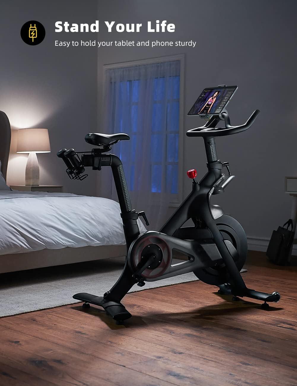 imageLamicall Tablet Holder for Spin Bike  Tablets Mount Clamp for Indoor Bike Peloton Treadmill Exercise Bicycle Clamp for iPad ProAirMini and 47129quot TabletBlack