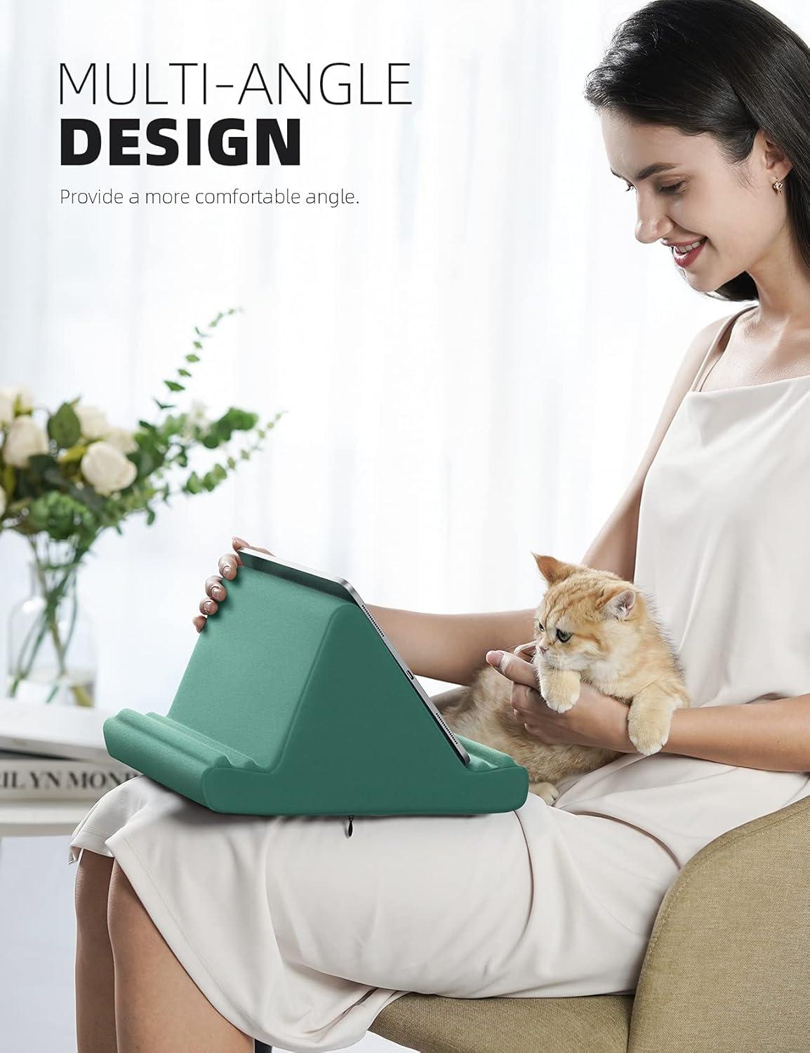 imageLamicall Tablet Pillow Holder Stand  Tablet Pillow Soft Pad Dock for Lap Bed and Desk with Pocket ampamp 4 Viewing Angles for 2022 iPad Pro 11 129 Air Mini Kindle 413quot Phone and Tablet BlackGreen