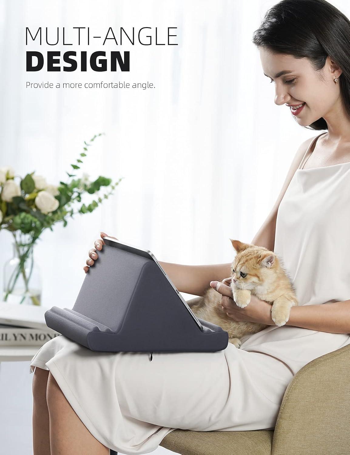 imageLamicall Tablet Pillow Holder Stand  Tablet Pillow Soft Pad Dock for Lap Bed and Desk with Pocket ampamp 4 Viewing Angles for 2022 iPad Pro 11 129 Air Mini Kindle 413quot Phone and Tablet BlackGray