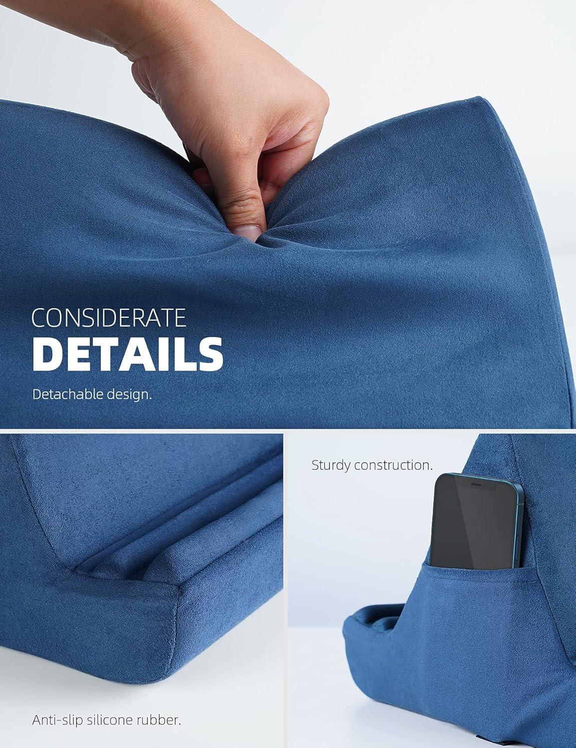imageLamicall Tablet Pillow Holder Stand  Tablet Pillow Soft Pad Dock for Lap Bed and Desk with Pocket ampamp 4 Viewing Angles for 2022 iPad Pro 11 129 Air Mini Kindle 413quot Phone and Tablet BlackRoyal Blue