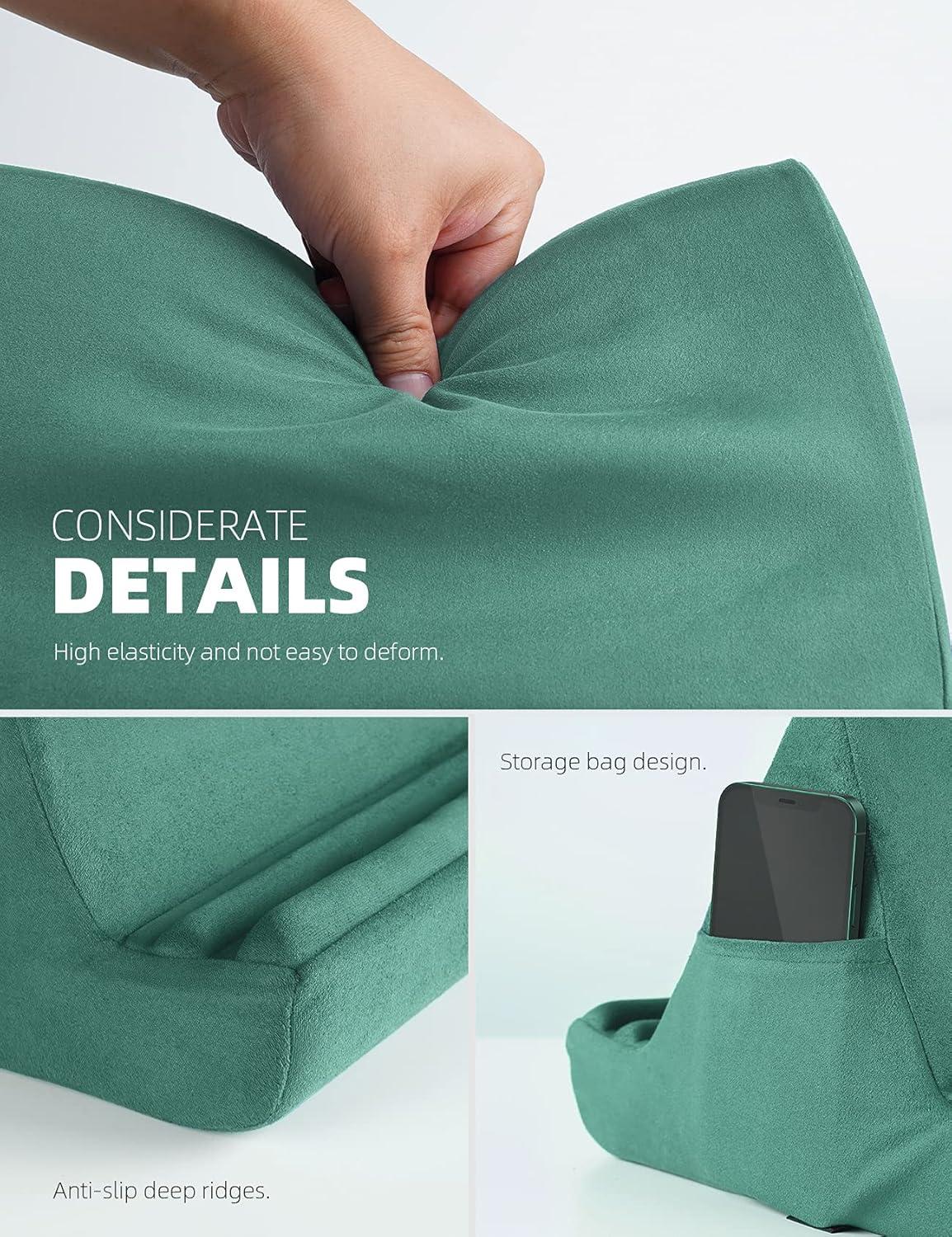 imageLamicall Tablet Pillow Holder Stand  Tablet Pillow Soft Pad Dock for Lap Bed and Desk with Pocket ampamp 4 Viewing Angles for 2022 iPad Pro 11 129 Air Mini Kindle 413quot Phone and Tablet BlackGreen