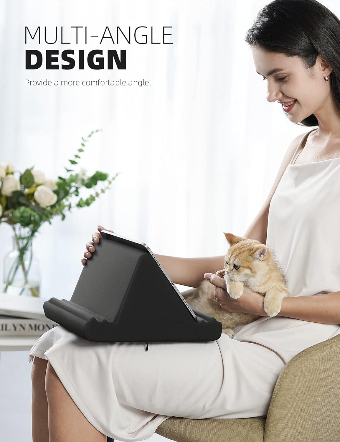 imageLamicall Tablet Pillow Holder Stand  Tablet Pillow Soft Pad Dock for Lap Bed and Desk with Pocket ampamp 4 Viewing Angles for 2022 iPad Pro 11 129 Air Mini Kindle 413quot Phone and Tablet BlackBlack