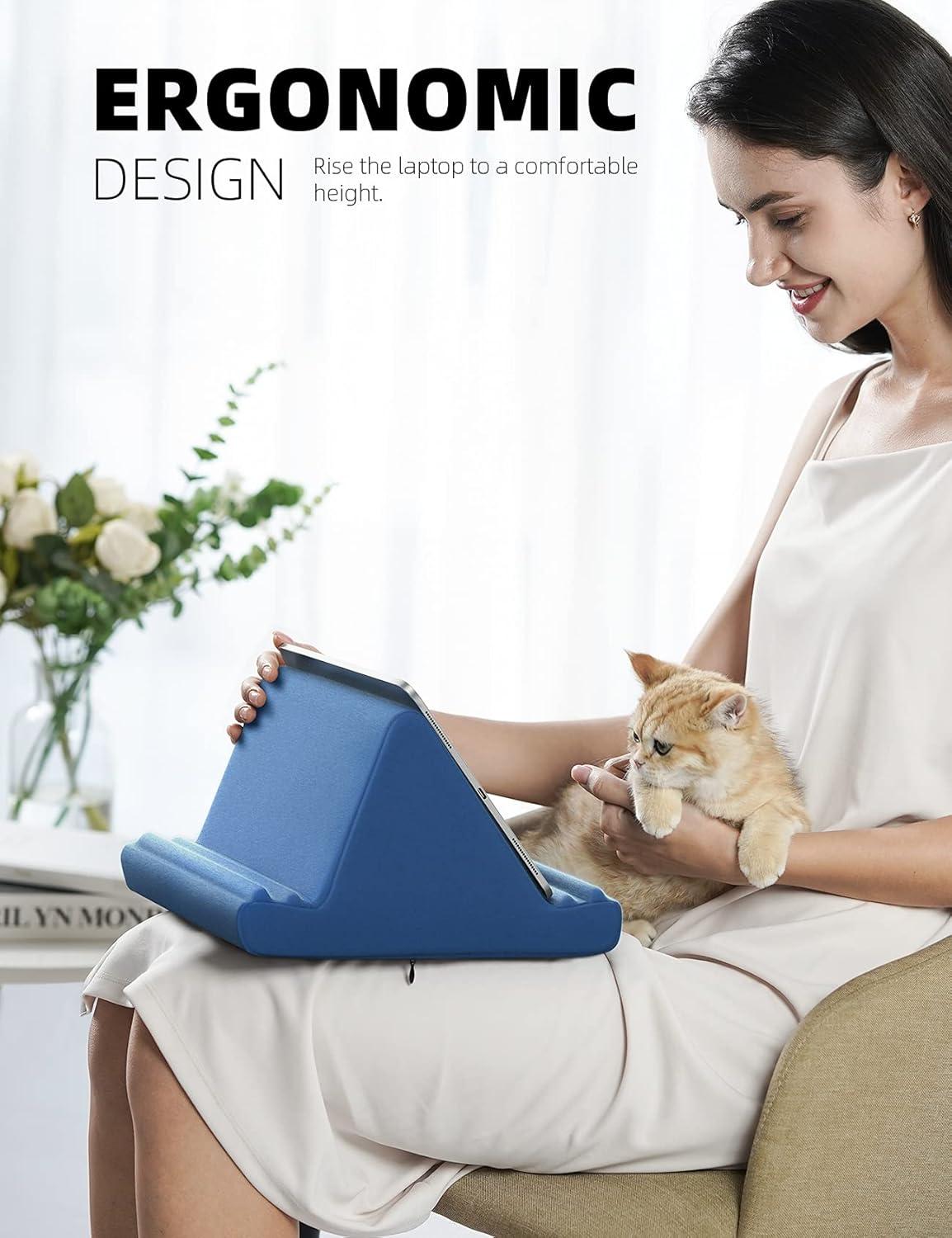 imageLamicall Tablet Pillow Holder Stand  Tablet Pillow Soft Pad Dock for Lap Bed and Desk with Pocket ampamp 4 Viewing Angles for 2022 iPad Pro 11 129 Air Mini Kindle 413quot Phone and Tablet BlackRoyal Blue