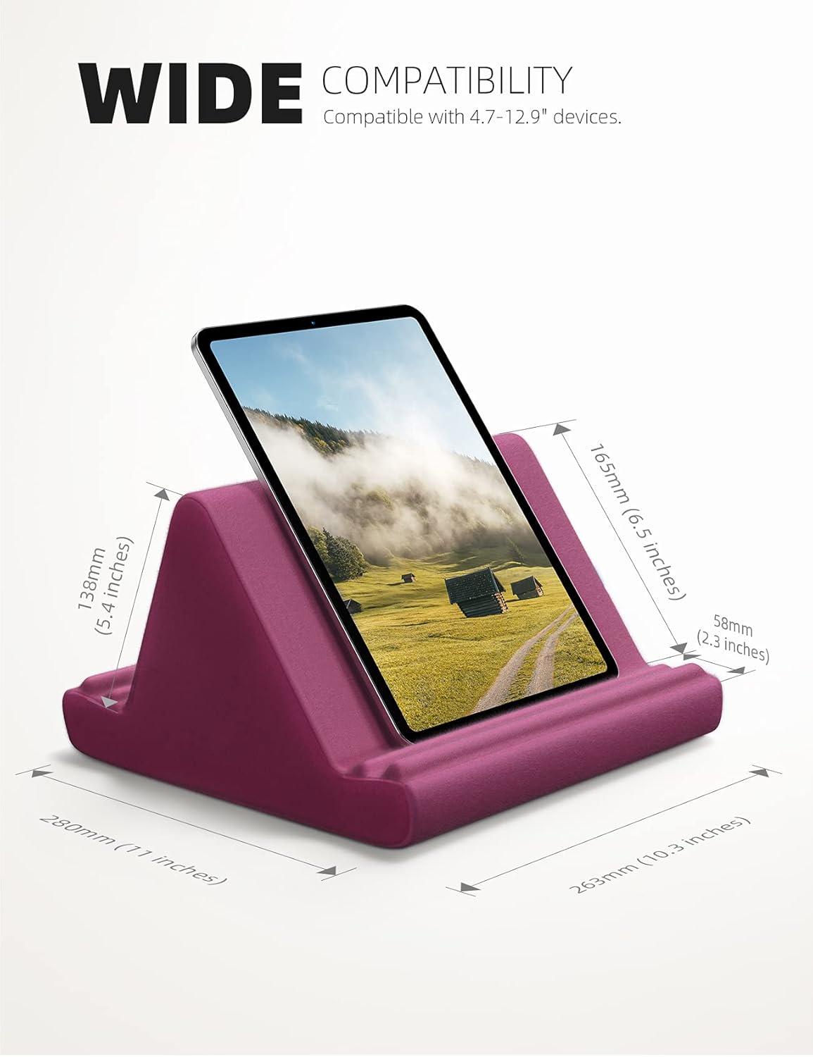 imageLamicall Tablet Pillow Holder Stand  Tablet Pillow Soft Pad Dock for Lap Bed and Desk with Pocket ampamp 4 Viewing Angles for 2022 iPad Pro 11 129 Air Mini Kindle 413quot Phone and Tablet BlackPurple Red
