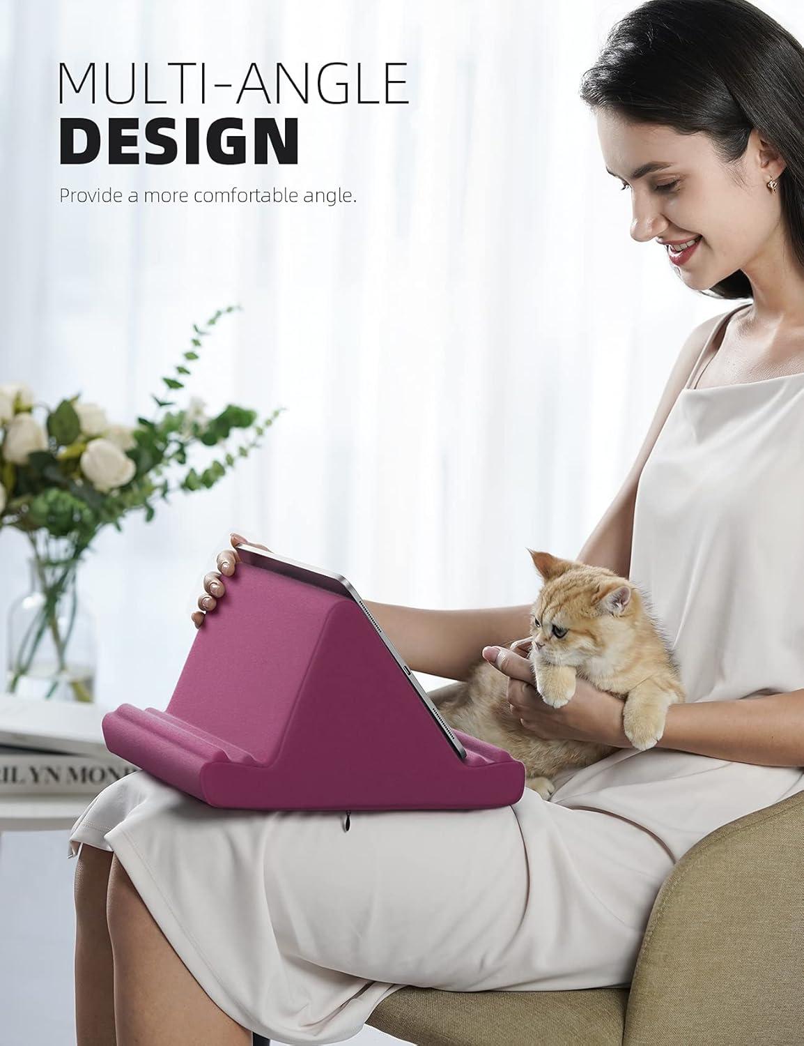 imageLamicall Tablet Pillow Holder Stand  Tablet Pillow Soft Pad Dock for Lap Bed and Desk with Pocket ampamp 4 Viewing Angles for 2022 iPad Pro 11 129 Air Mini Kindle 413quot Phone and Tablet BlackPurple Red