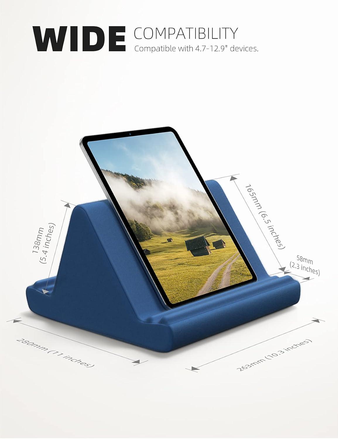 imageLamicall Tablet Pillow Holder Stand  Tablet Pillow Soft Pad Dock for Lap Bed and Desk with Pocket ampamp 4 Viewing Angles for 2022 iPad Pro 11 129 Air Mini Kindle 413quot Phone and Tablet BlackRoyal Blue