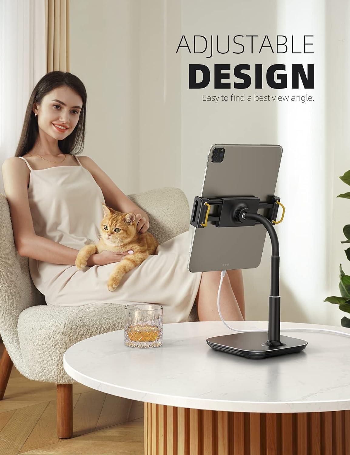 imageLamicall Tablet Stand Holder Gooseneck Tablet Mount  25lb Heavy Duty Base Adjustable Desktop Stand with 360 Degree Rotating for 4713quot Tablet iPad Pro 129 Air Mini Fire Kindle Tabs Black