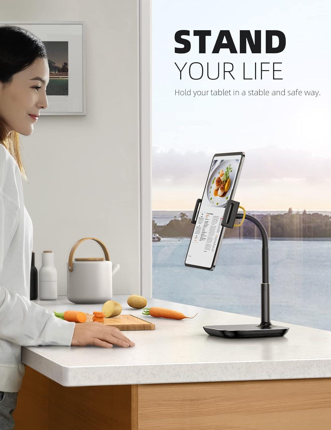 imageLamicall Tablet Stand Holder Gooseneck Tablet Mount  25lb Heavy Duty Base Adjustable Desktop Stand with 360 Degree Rotating for 4713quot Tablet iPad Pro 129 Air Mini Fire Kindle Tabs Black