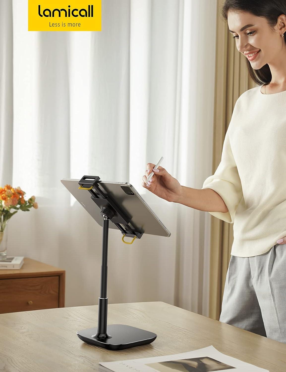 imageLamicall Tablet Stand Holder Gooseneck Tablet Mount  25lb Heavy Duty Base Adjustable Desktop Stand with 360 Degree Rotating for 4713quot Tablet iPad Pro 129 Air Mini Fire Kindle Tabs Black