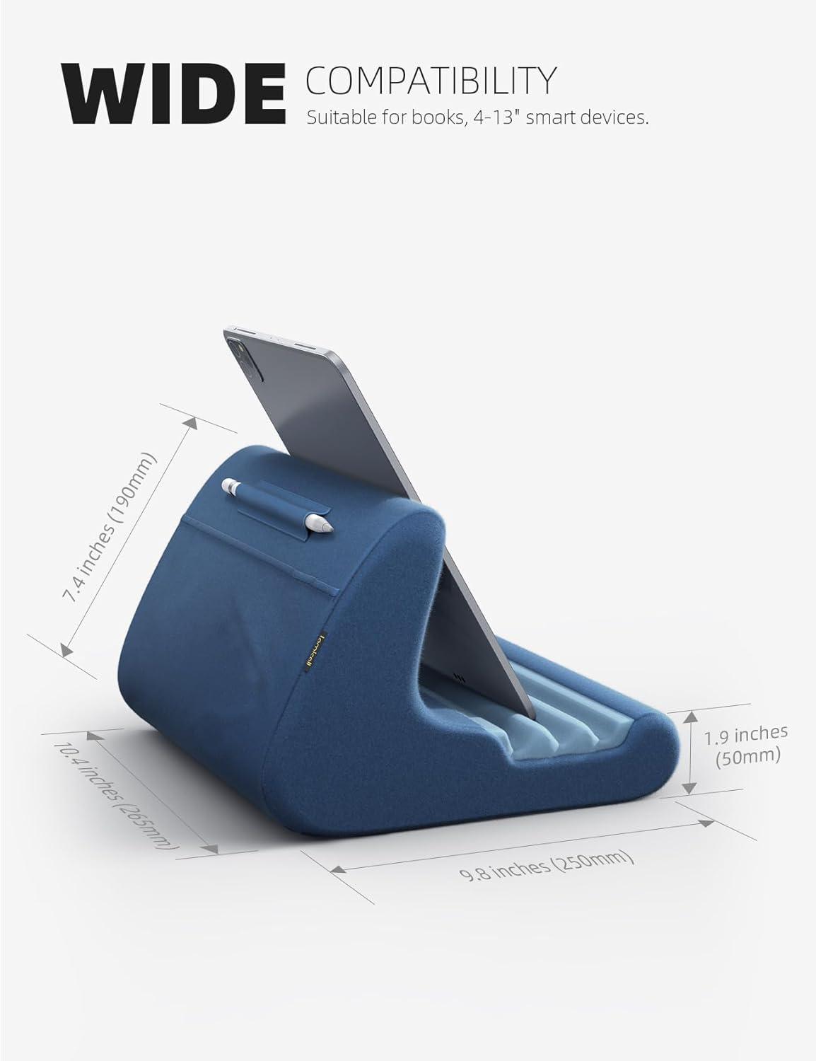 imageLamicall Tablet Stand Pillow Holder  Soft Pad for Bed Lap Dock With Stylus Mount ampamp Pocket for iPad Pro 129 Air Mini Kindle Galaxy Tab and 413quot Tablets Dark GreyRoyal Blue