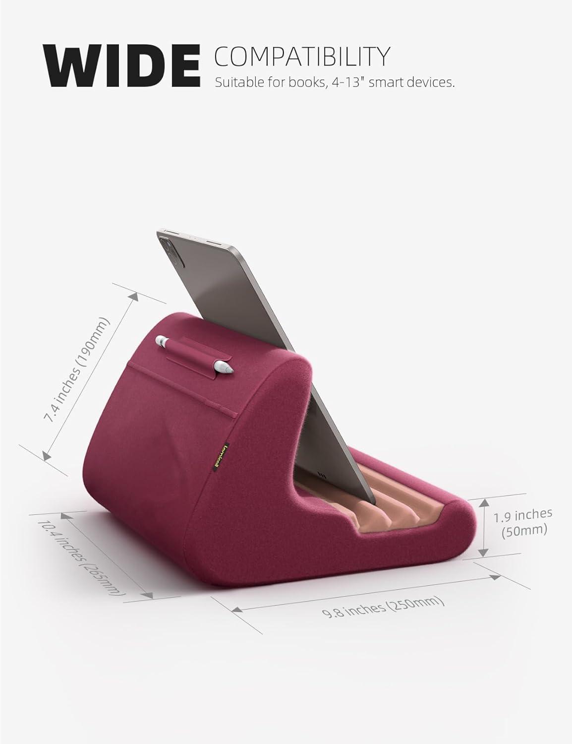 imageLamicall Tablet Stand Pillow Holder  Soft Pad for Bed Lap Dock With Stylus Mount ampamp Pocket for iPad Pro 129 Air Mini Kindle Galaxy Tab and 413quot Tablets Dark GreyDark Red