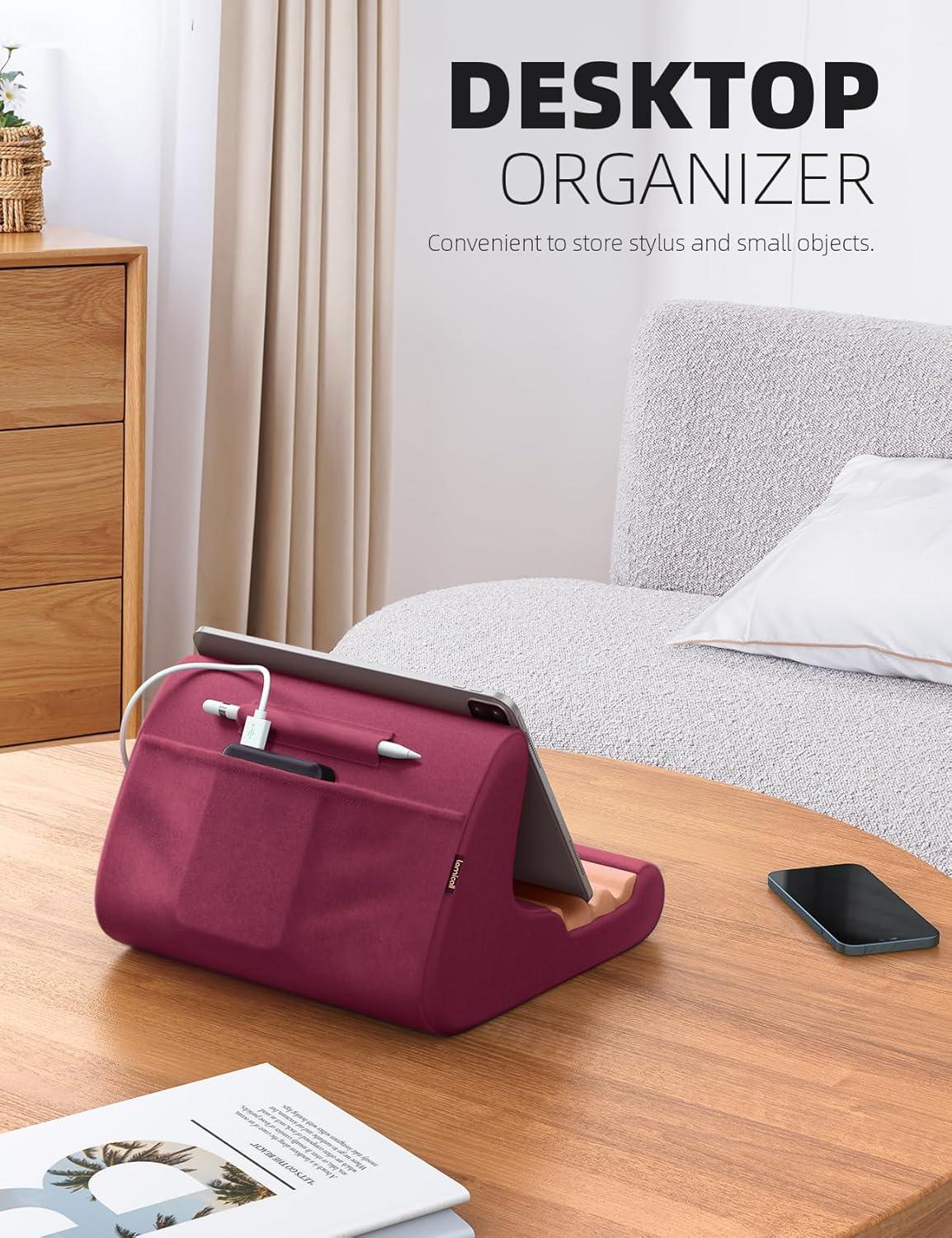imageLamicall Tablet Stand Pillow Holder  Soft Pad for Bed Lap Dock With Stylus Mount ampamp Pocket for iPad Pro 129 Air Mini Kindle Galaxy Tab and 413quot Tablets Dark GreyDark Red