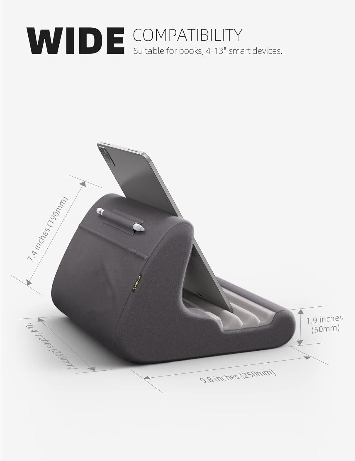 imageLamicall Tablet Stand Pillow Holder  Soft Pad for Bed Lap Dock With Stylus Mount ampamp Pocket for iPad Pro 129 Air Mini Kindle Galaxy Tab and 413quot Tablets Dark GreyDark Grey