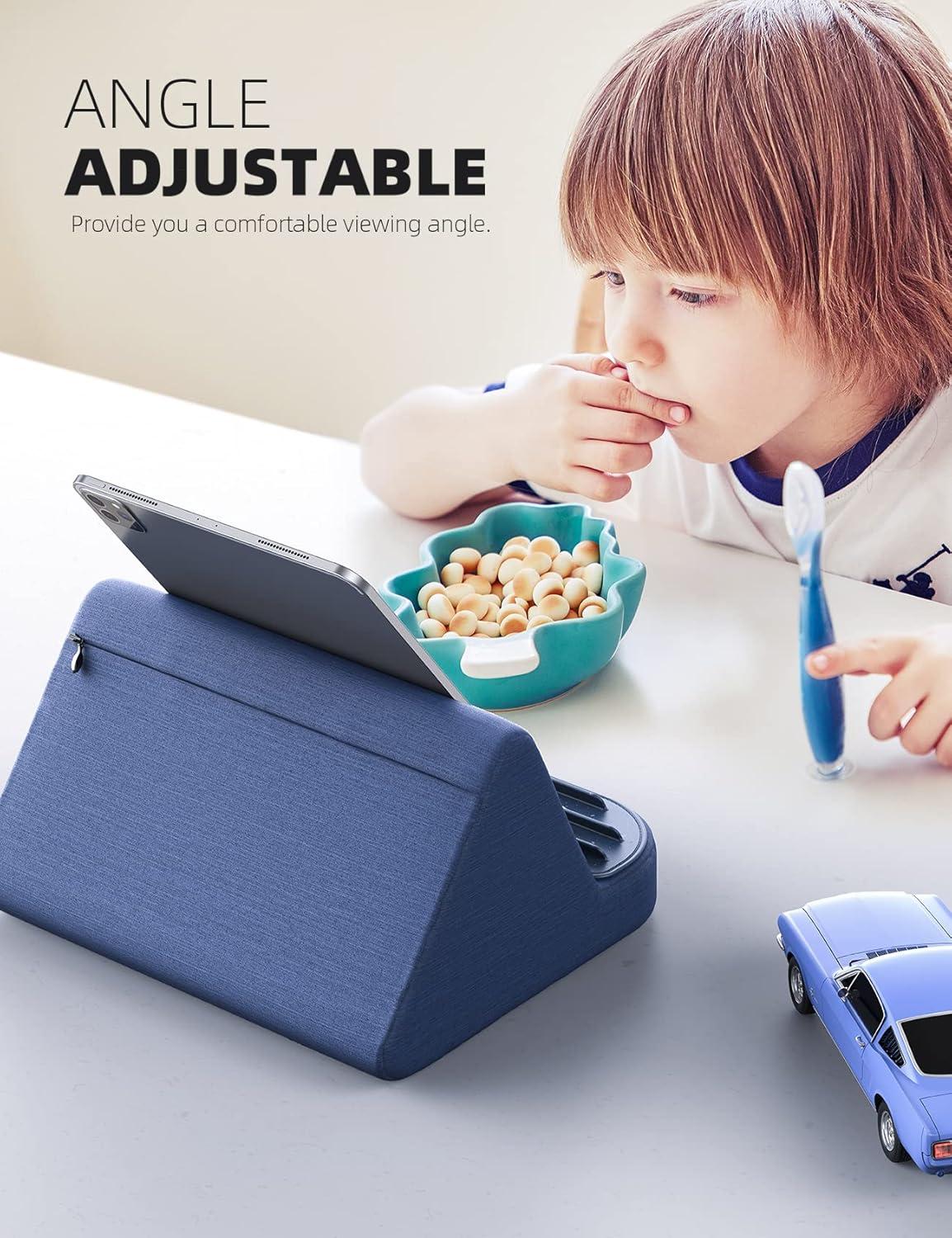 imageLamicall Tablet Stand Tablet Pillow Holder  Case Friendly Tablet Pillow Soft Pad with Pocket for Lap Bed and Sofa Compatible with iPad Pro Air Mini Kindle Galaxy and More 413quot Devices Blue