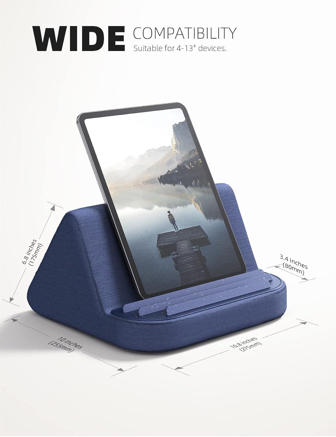 imageLamicall Tablet Stand Tablet Pillow Holder  Case Friendly Tablet Pillow Soft Pad with Pocket for Lap Bed and Sofa Compatible with iPad Pro Air Mini Kindle Galaxy and More 413quot Devices Blue