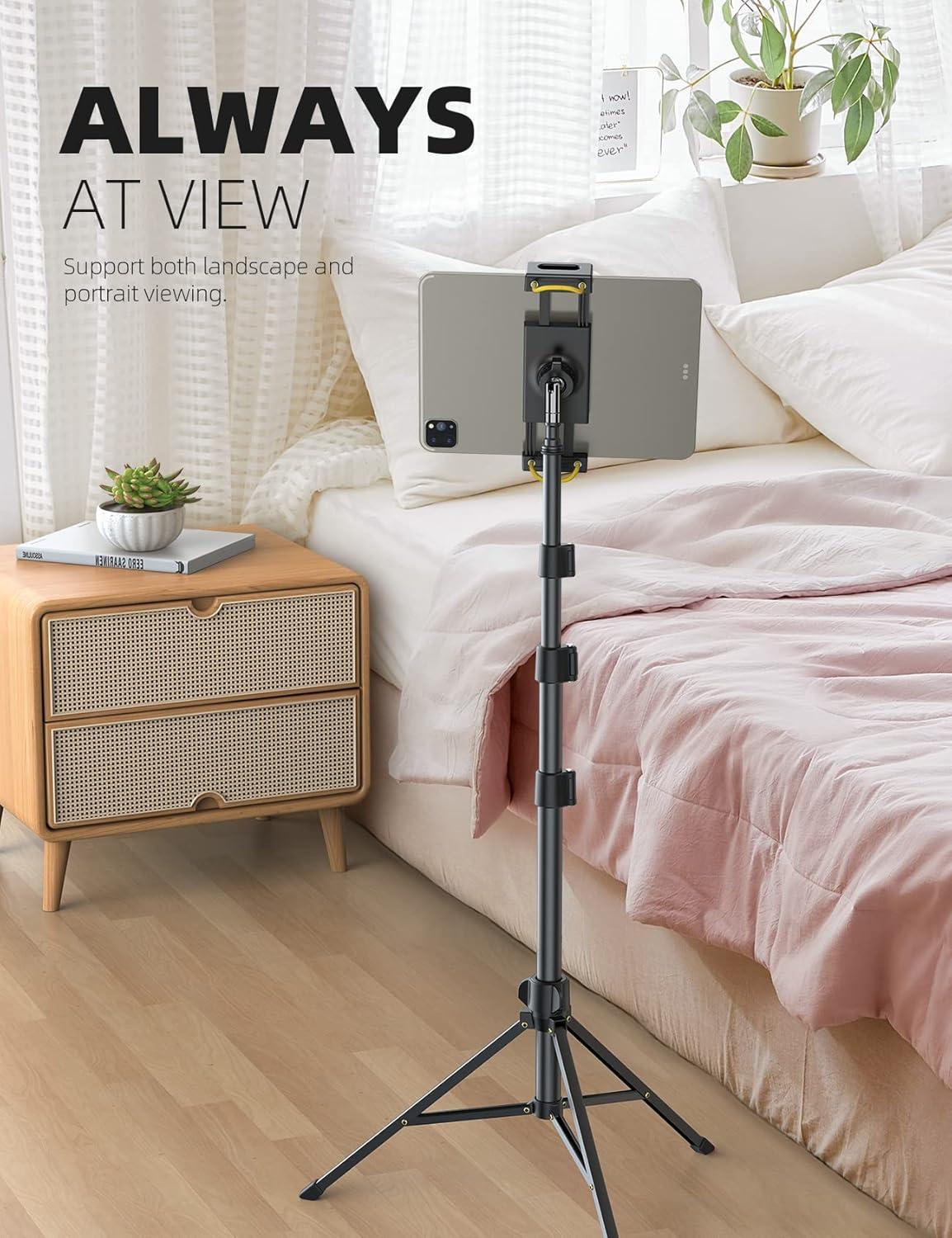 imageLamicall Tablet Stand Tripod Holder  68quot Height Adjustable Floor Tablet Mount for Live StreamWatching Compatible with iPad Pro 12911 Mini Air iPhone and 4713quot Tablets and Phones Black