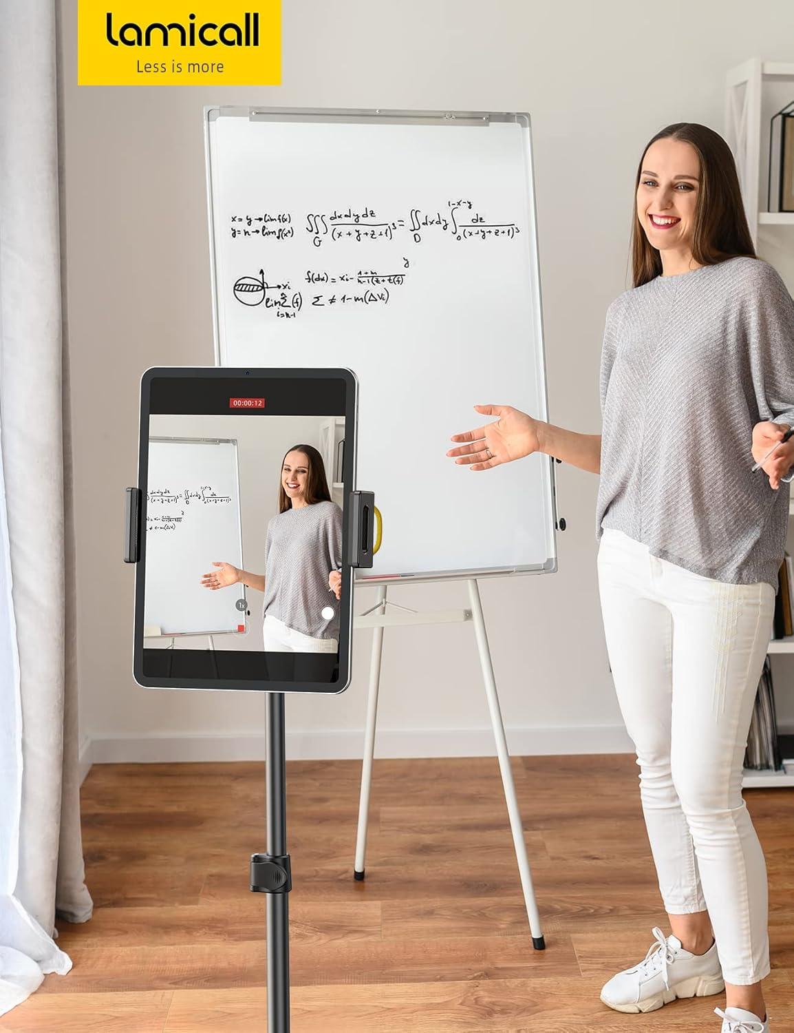 imageLamicall Tablet Stand Tripod Holder  68quot Height Adjustable Floor Tablet Mount for Live StreamWatching Compatible with iPad Pro 12911 Mini Air iPhone and 4713quot Tablets and Phones Black