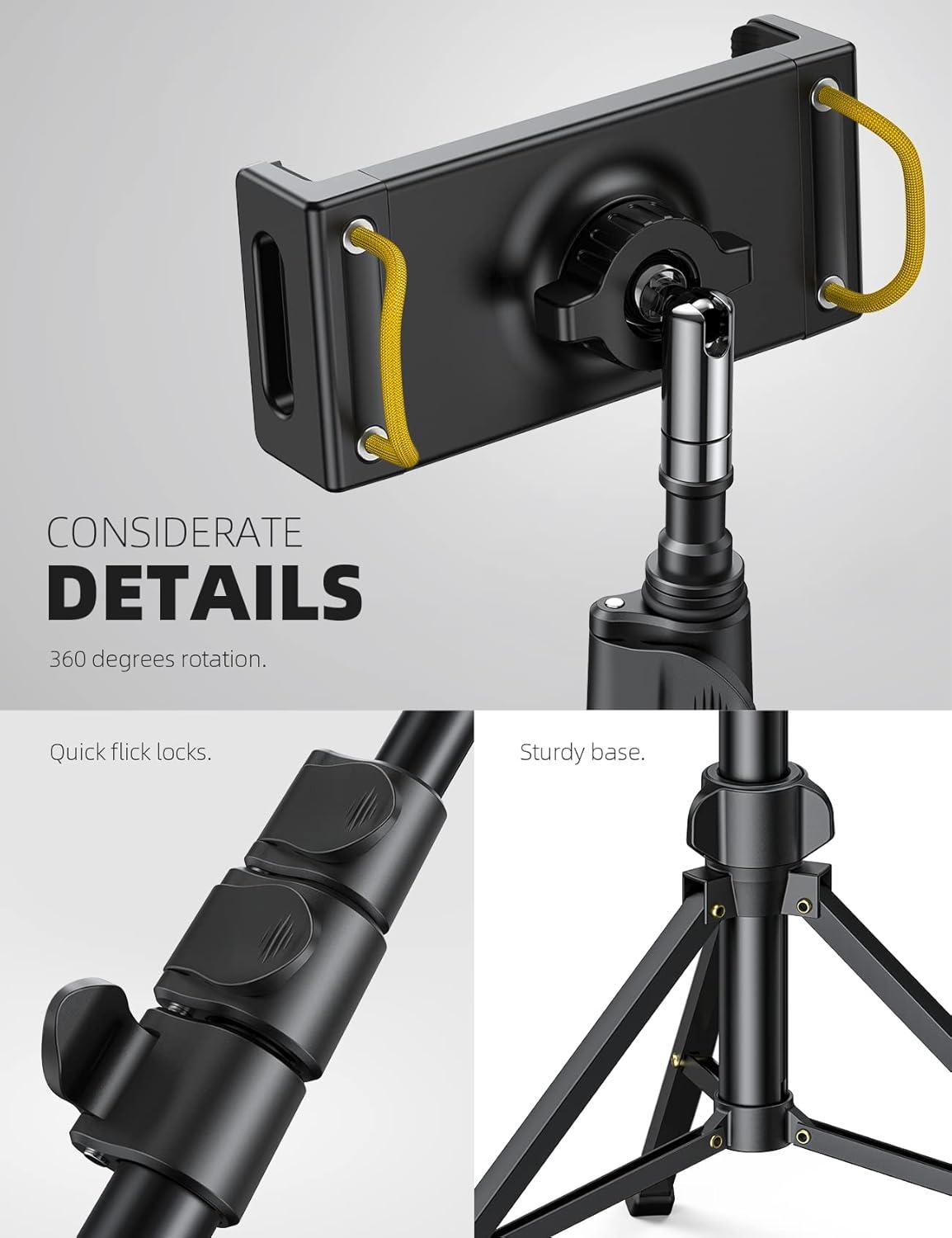 imageLamicall Tablet Stand Tripod Holder  68quot Height Adjustable Floor Tablet Mount for Live StreamWatching Compatible with iPad Pro 12911 Mini Air iPhone and 4713quot Tablets and Phones Black