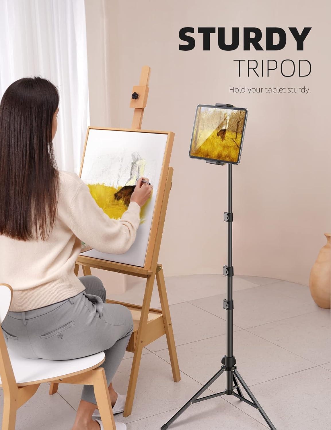 imageLamicall Tablet Stand Tripod Holder  68quot Height Adjustable Floor Tablet Mount for Live StreamWatching Compatible with iPad Pro 12911 Mini Air iPhone and 4713quot Tablets and Phones Black