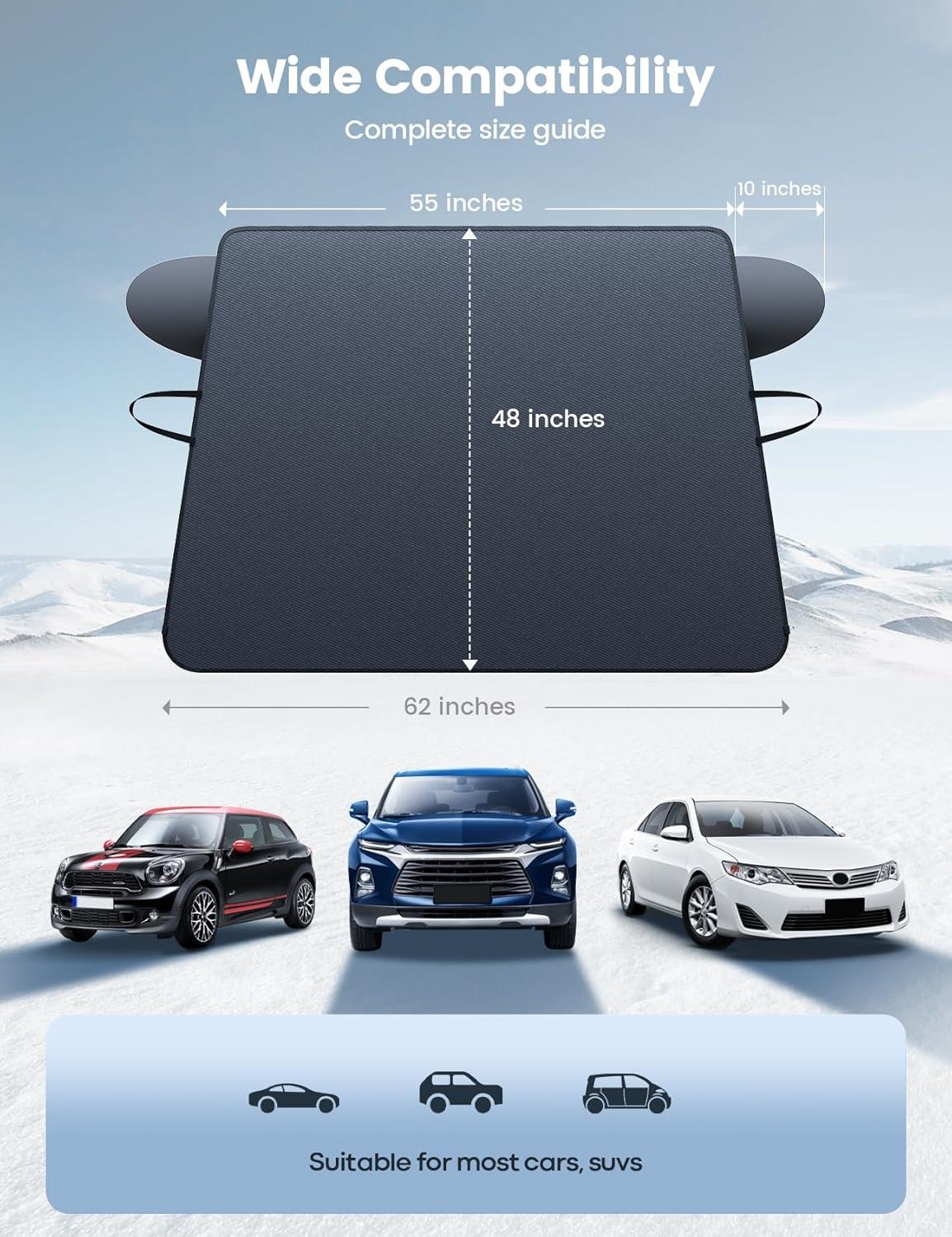 imageLamicall Windshield Cover for Ice and Snow  Magnetic Fit Waterproof Heavy Duty 800D Oxford Fabric1S Snow Removal 4X Stable Winter Car Accessories for Men Fits Most Cars SUVs 62quotx48quot