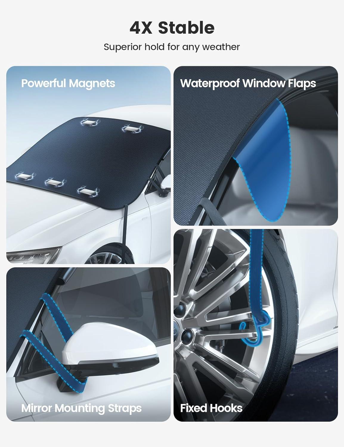imageLamicall Windshield Cover for Ice and Snow  Magnetic Fit Waterproof Heavy Duty 800D Oxford Fabric1S Snow Removal 4X Stable Winter Car Accessories for Men Fits Most Cars SUVs 62quotx48quot