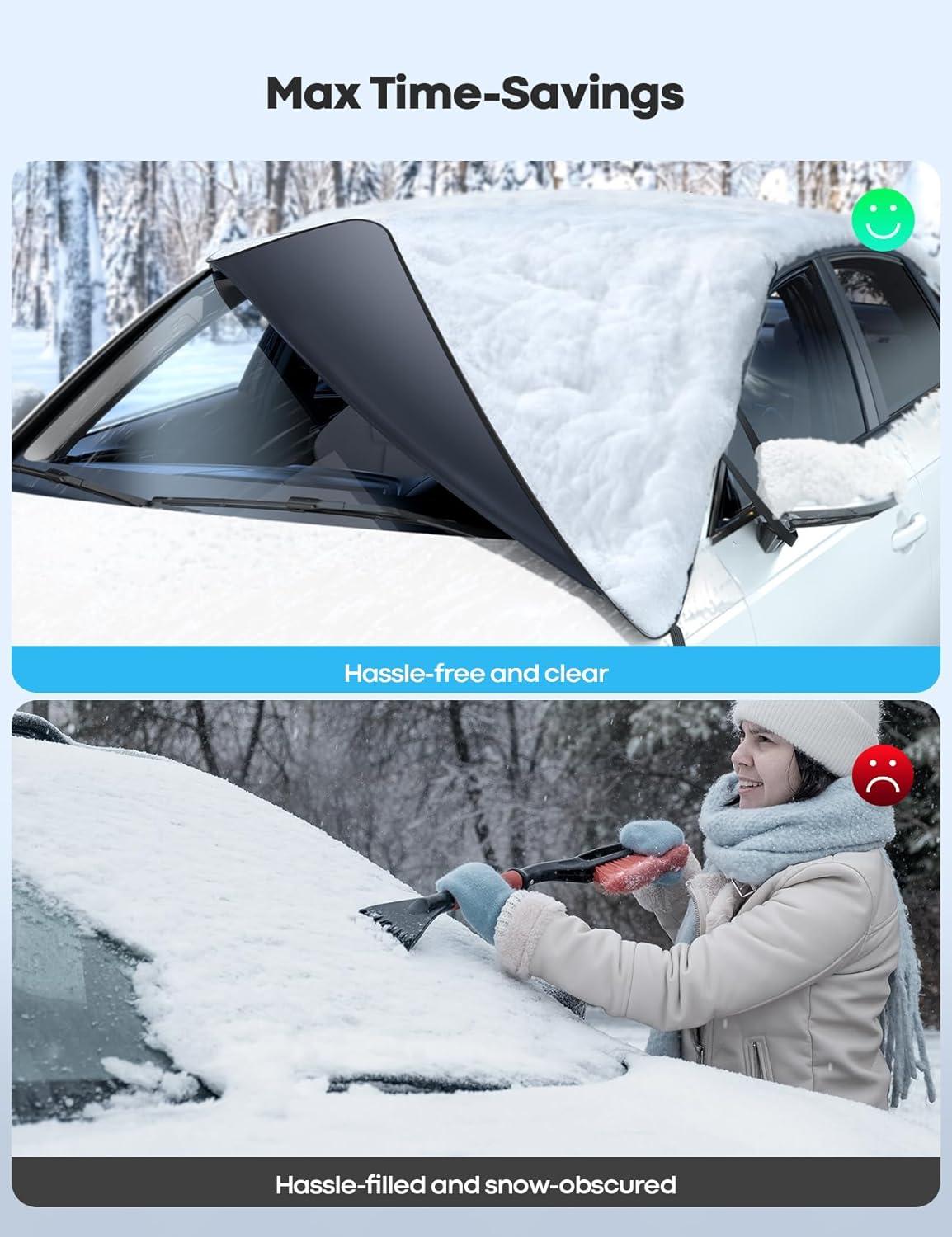 imageLamicall Windshield Cover for Ice and Snow  Magnetic Fit Waterproof Heavy Duty 800D Oxford Fabric1S Snow Removal 4X Stable Winter Car Accessories for Men Fits Most Cars SUVs 62quotx48quot