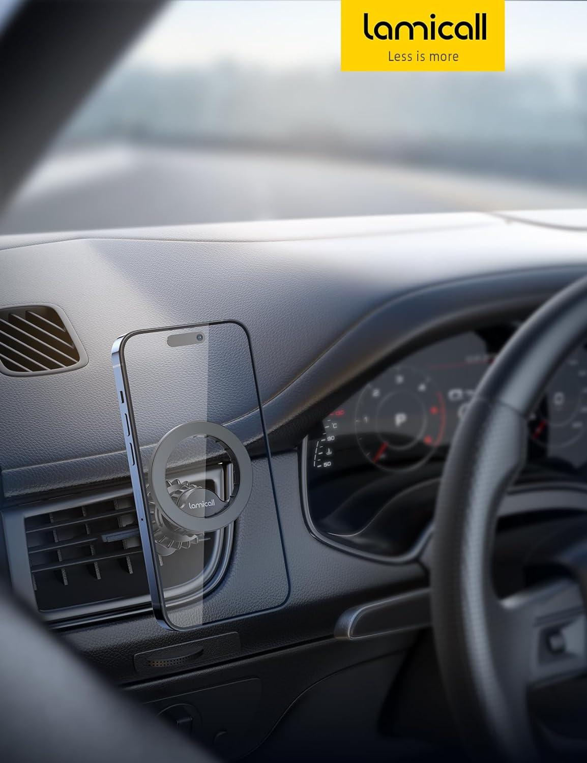 imageLamicall for MagSafe Car Mount  20 Super Magnets Magnetic Car Phone Mount Air Vent Phone Holder Car Hands Free Cell Phone Holder Clip Car Accessories fit iPhone 16 15 14 13 Pro Plus Max1Black