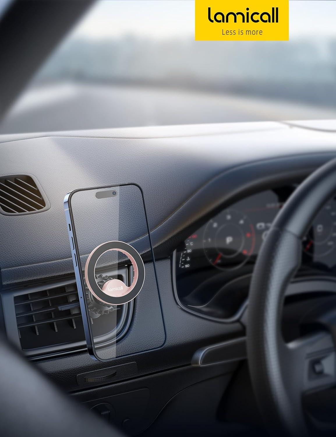 imageLamicall for MagSafe Car Mount  20 Super Magnets Magnetic Car Phone Mount Air Vent Phone Holder Car Hands Free Cell Phone Holder Clip Car Accessories fit iPhone 16 15 14 13 Pro Plus MaxNEW Upgraded  Pink