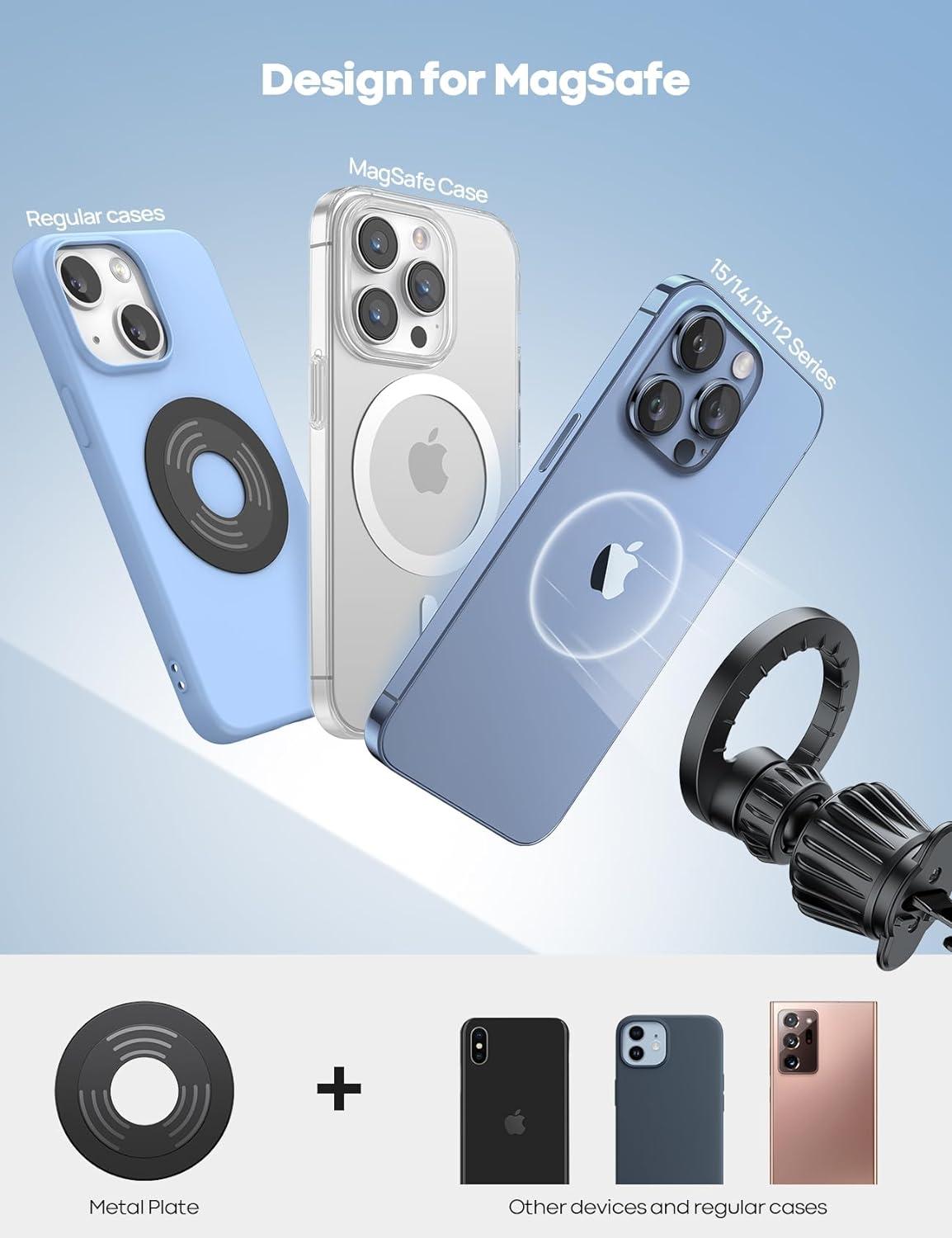 imageLamicall for MagSafe Car Mount  20 Super Magnets Magnetic Car Phone Mount Air Vent Phone Holder Car Hands Free Cell Phone Holder Clip Car Accessories fit iPhone 16 15 14 13 Pro Plus Max1Black