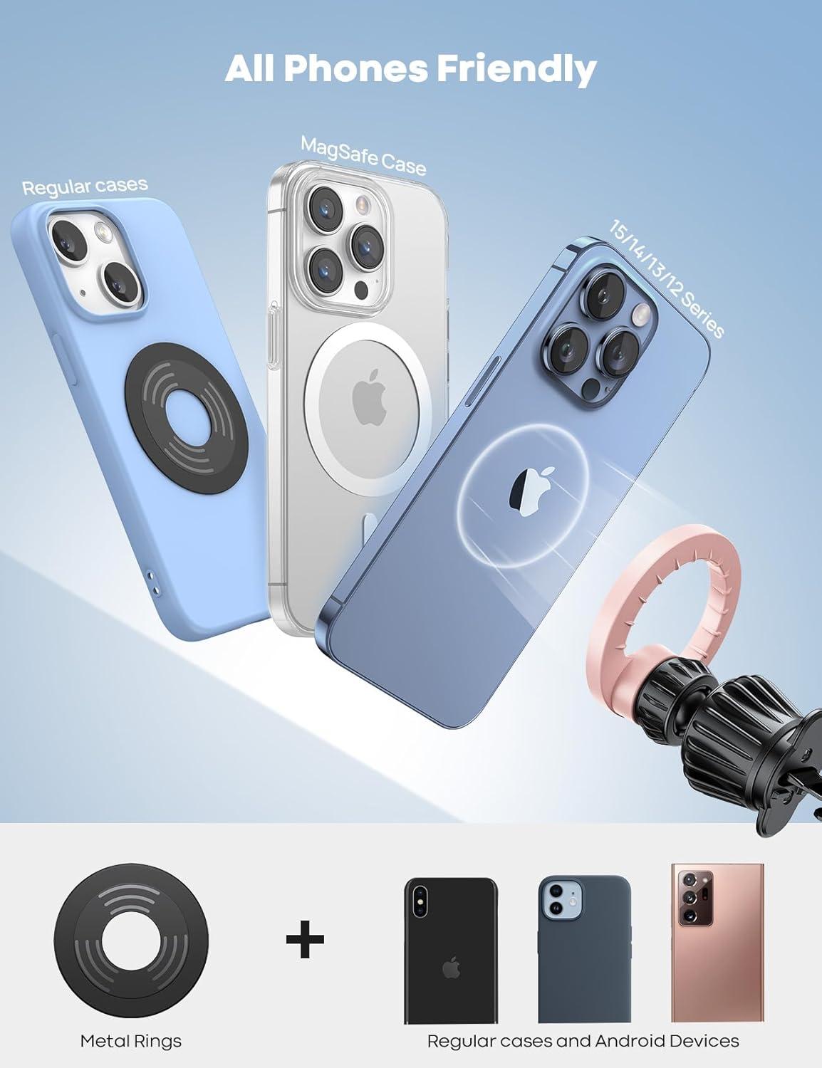 imageLamicall for MagSafe Car Mount  20 Super Magnets Magnetic Car Phone Mount Air Vent Phone Holder Car Hands Free Cell Phone Holder Clip Car Accessories fit iPhone 16 15 14 13 Pro Plus MaxNEW Upgraded  Pink